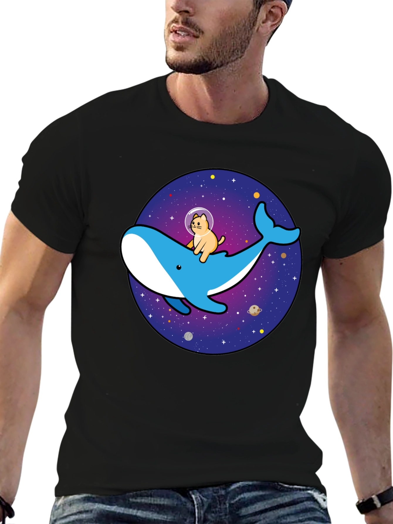 Cat Astronaut Riding Whale Space T-Shirt