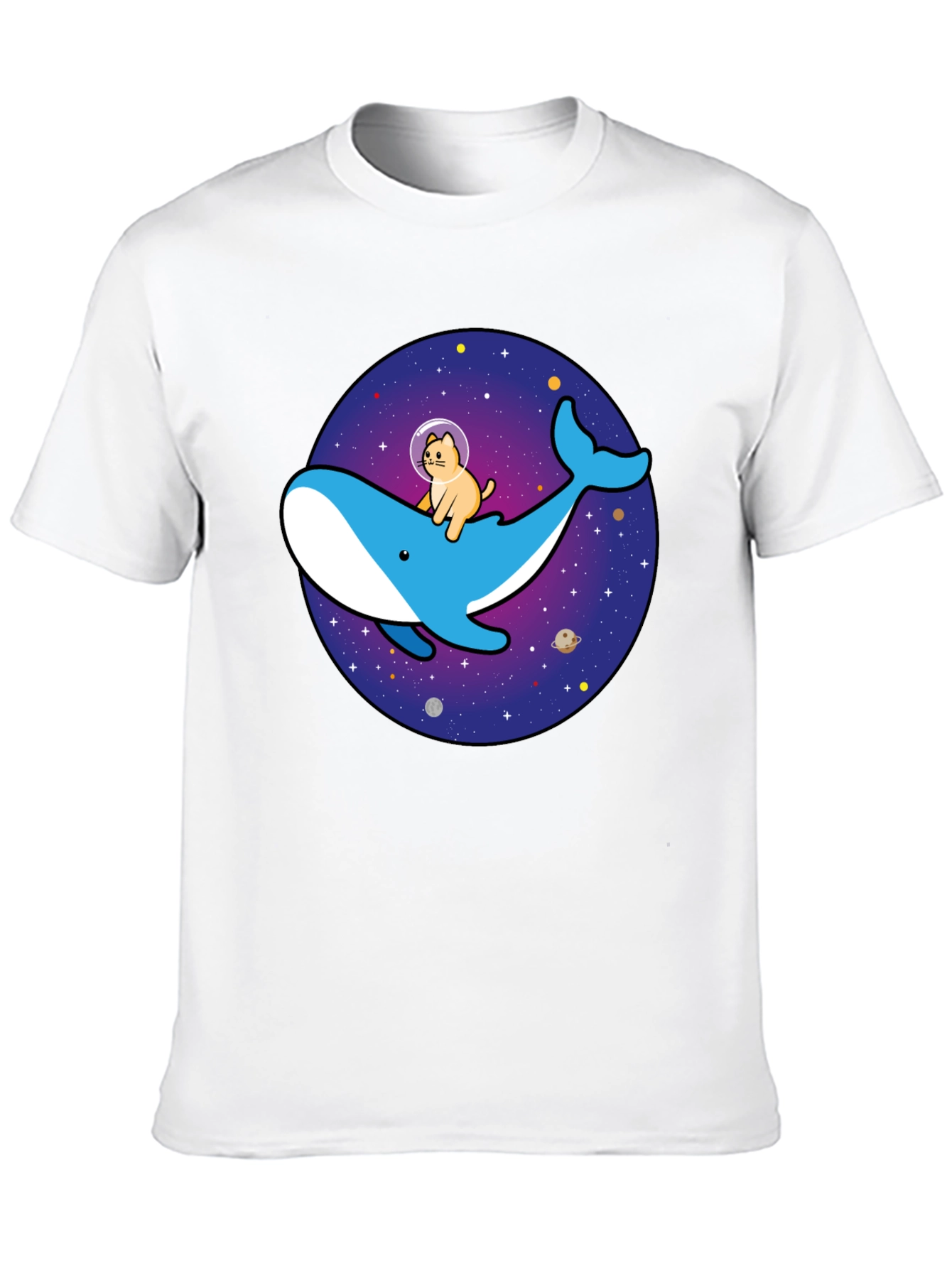 Cat Astronaut Riding Whale Space T-Shirt