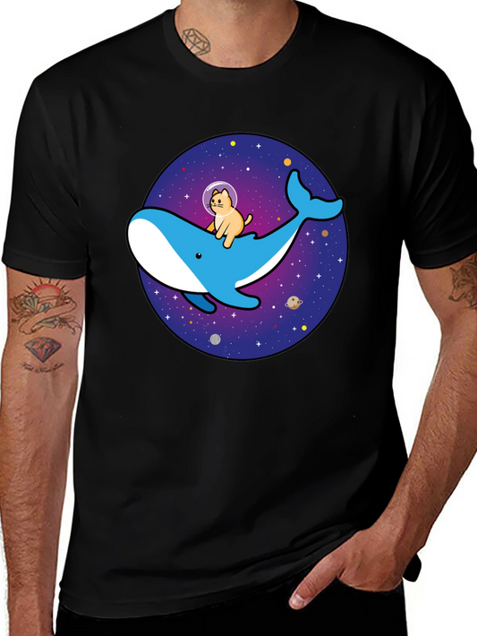 Cat Astronaut Riding Whale Space T-Shirt