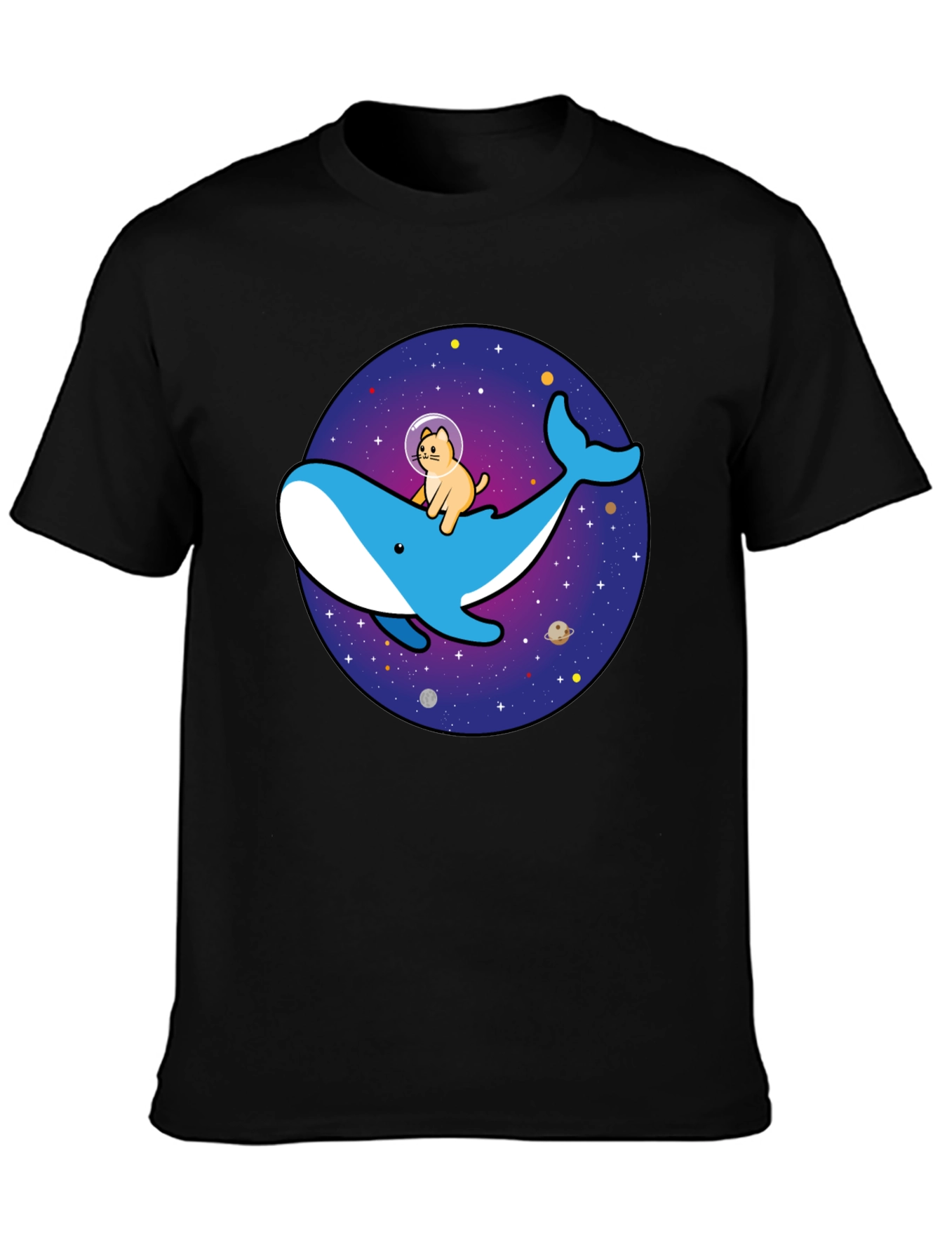 Cat Astronaut Riding Whale Space T-Shirt
