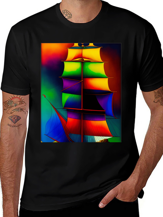 Colorful Sailboat Graphic Tee - Bold Nautical Style