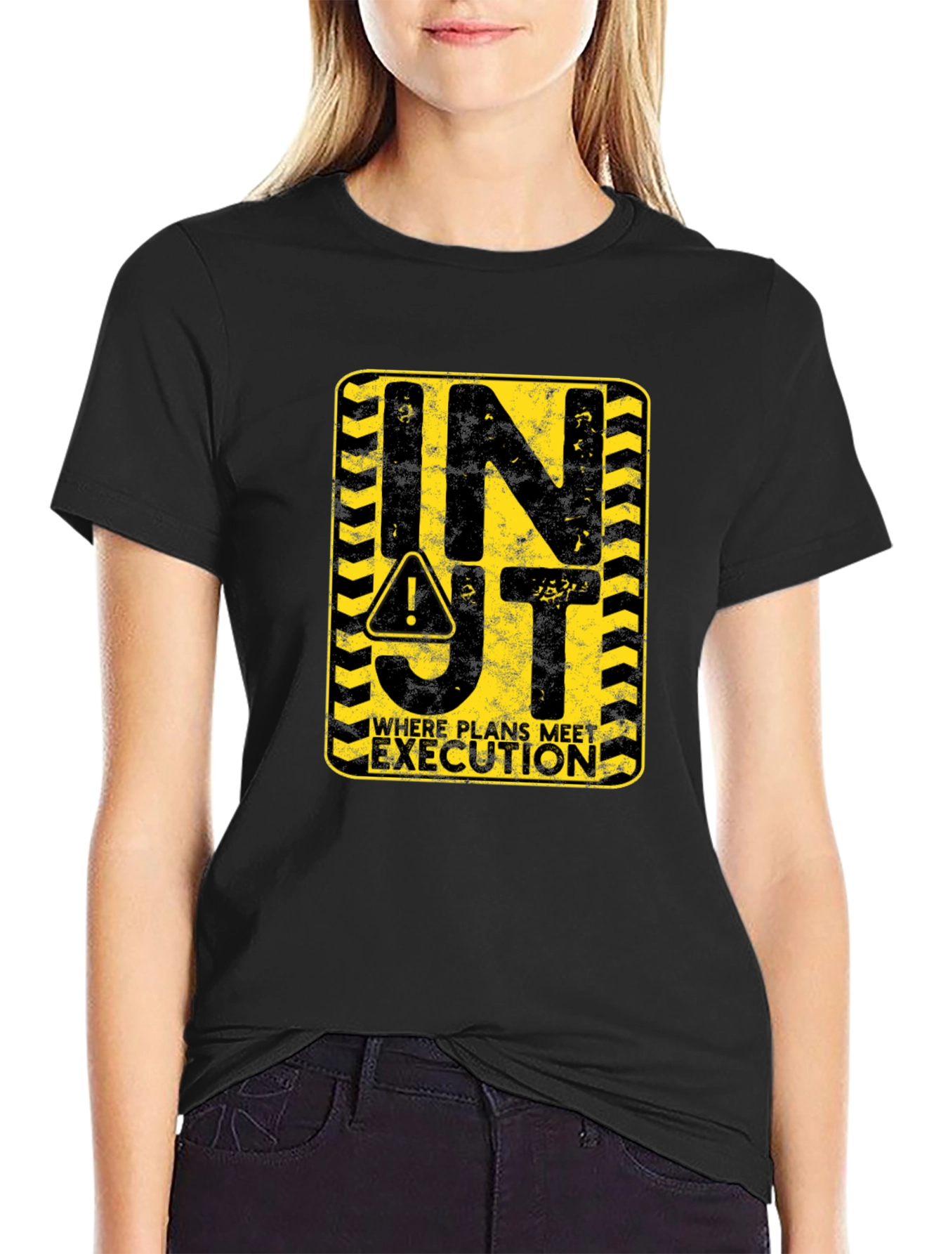 INJT Construction Sign Black Graphic Tee