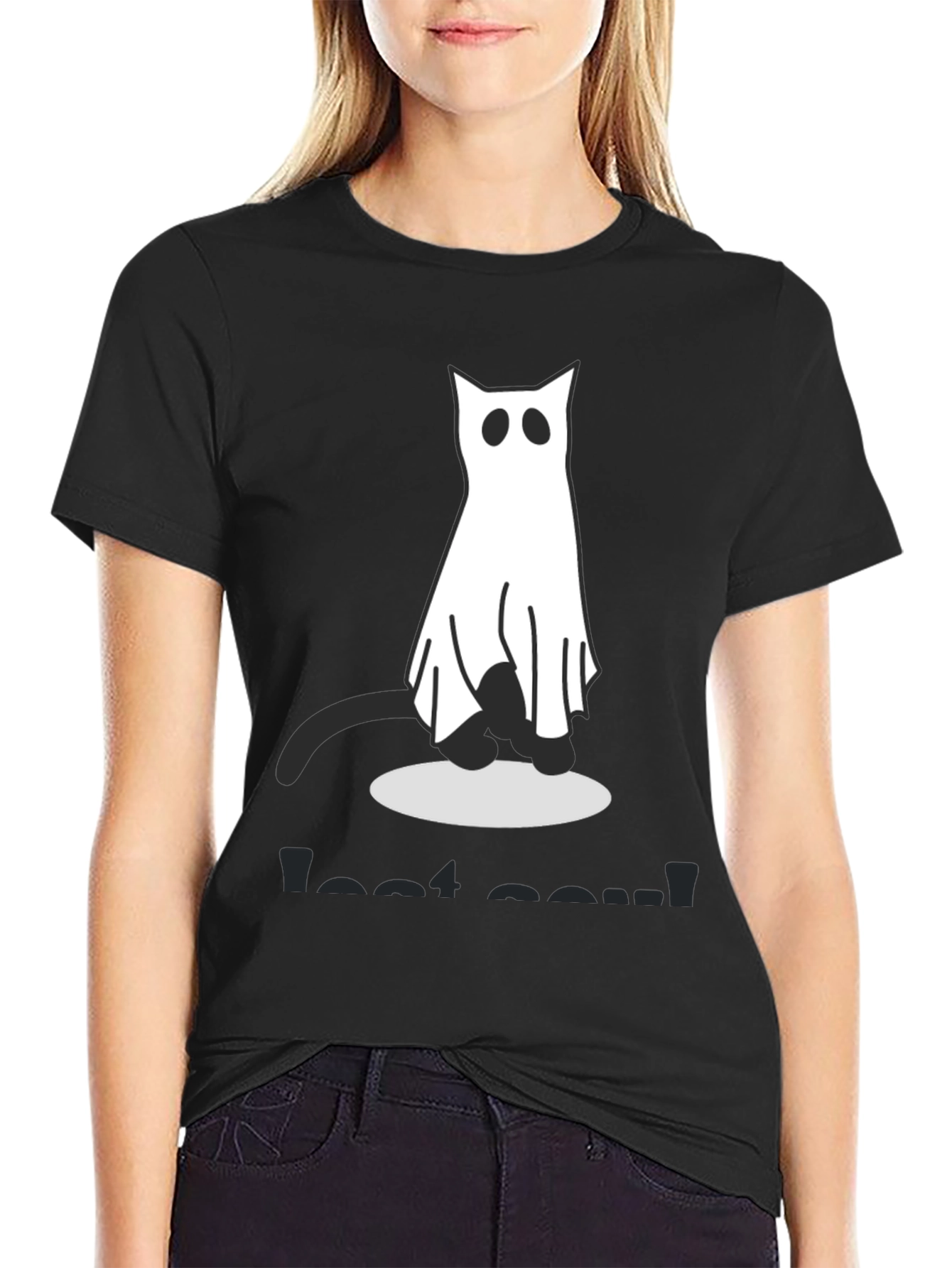 Ghost Cat Graphic Tee - Spooky Season Shirt
