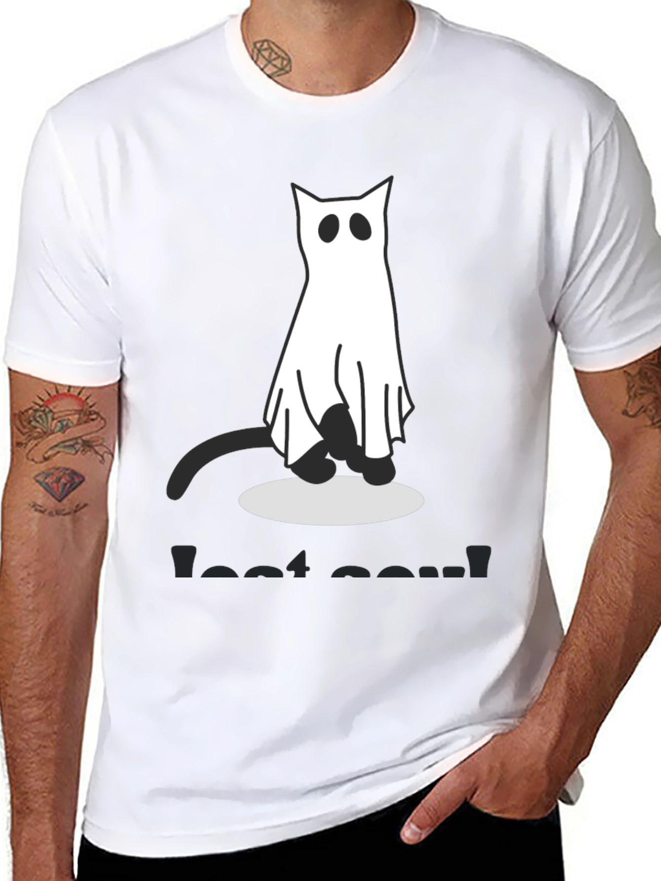 Ghost Cat Graphic Tee - Spooky Season Shirt