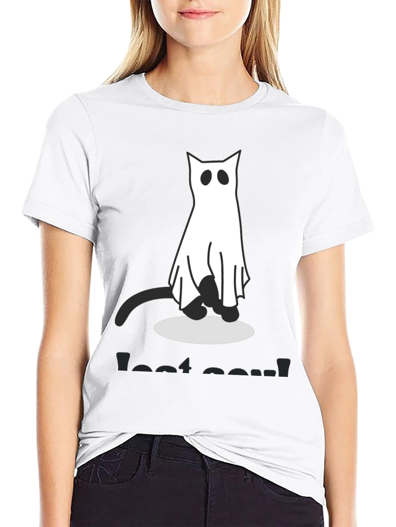 Ghost Cat Graphic Tee - Spooky Season Shirt