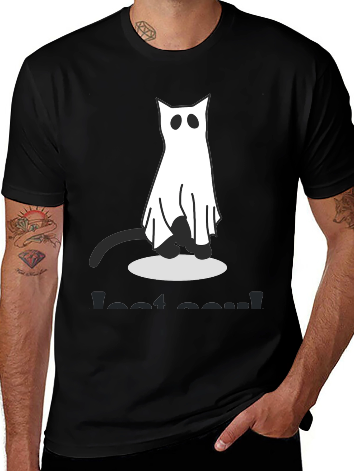 Ghost Cat Graphic Tee - Spooky Season Shirt