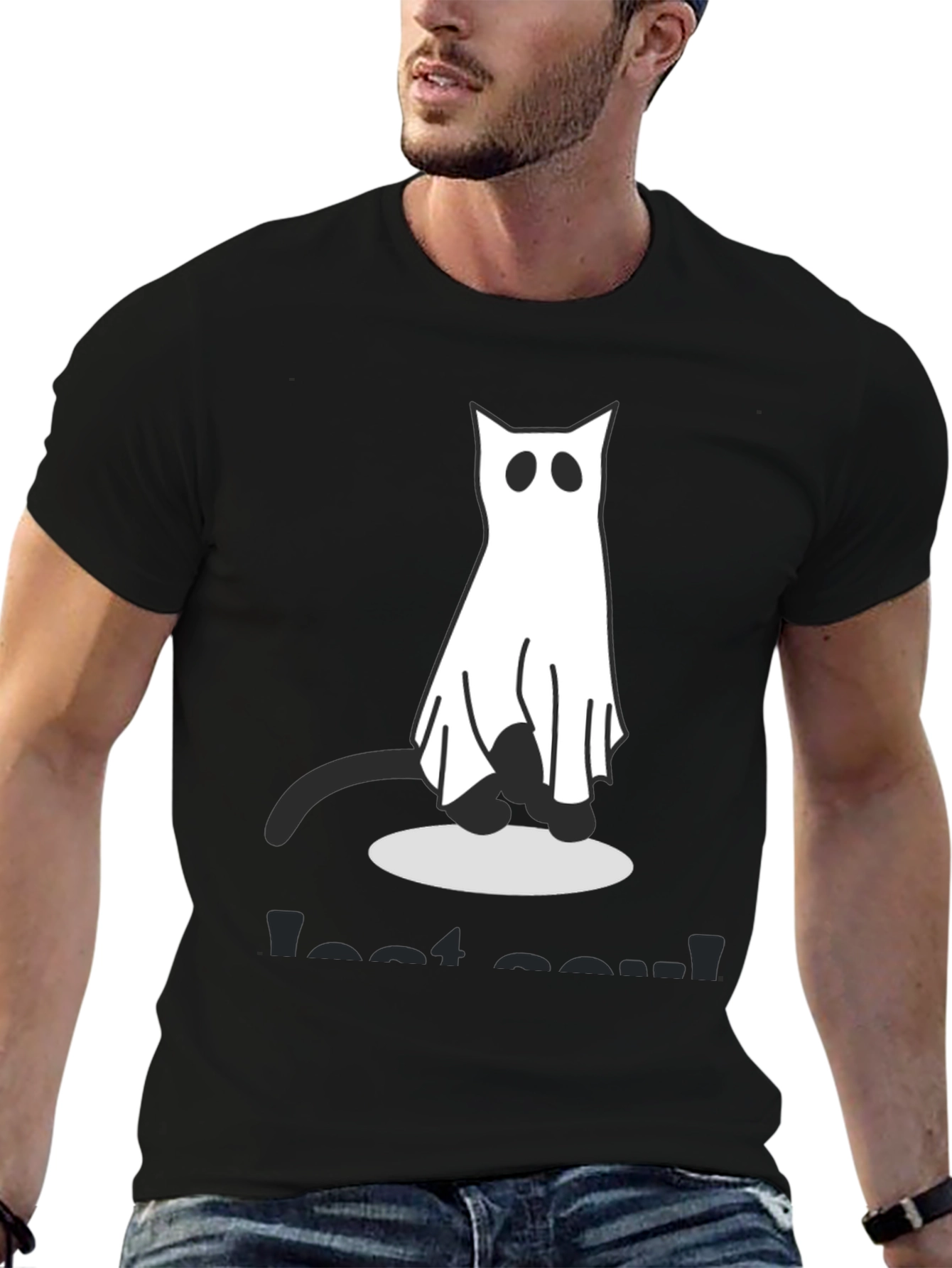 Ghost Cat Graphic Tee - Spooky Season Shirt