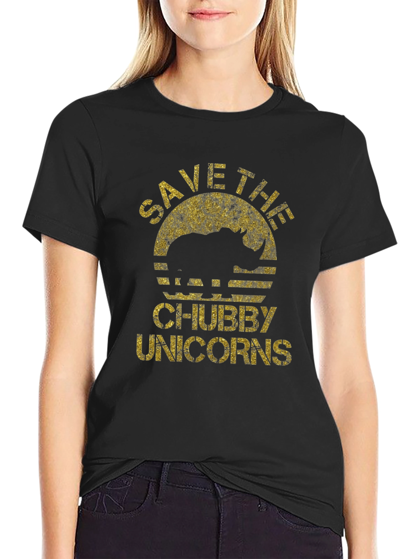 Save the Chubby Unicorns Black T-Shirt
