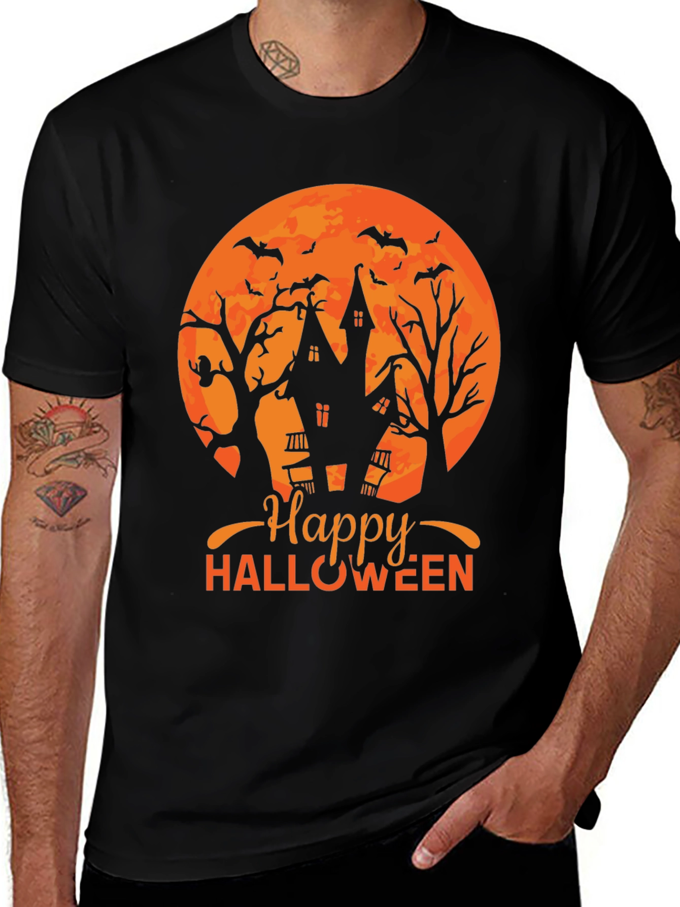 Happy Halloween T-Shirt - Spooky Haunted House Design