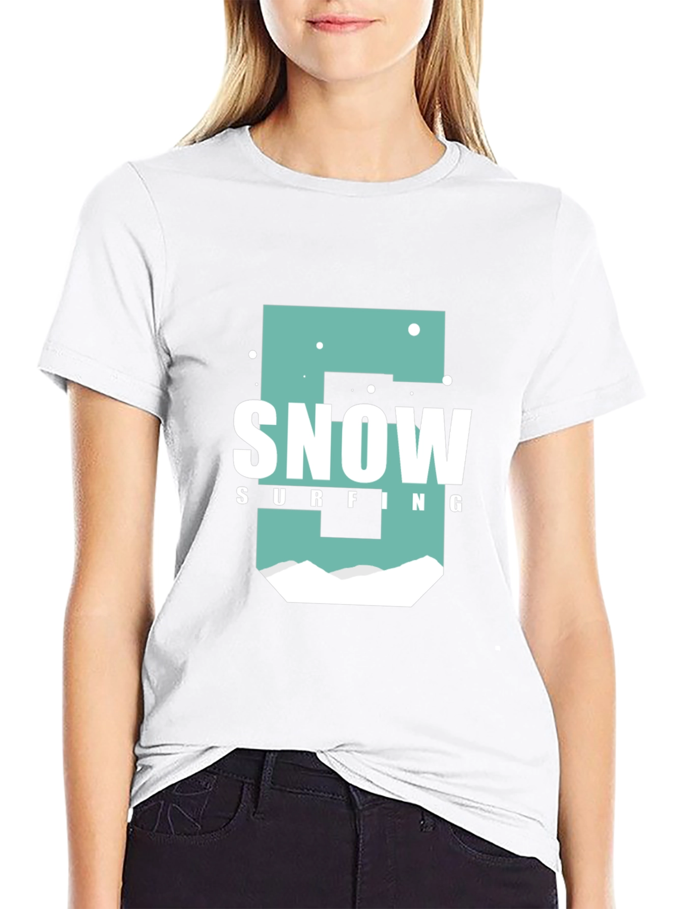 Snow Surfing Graphic T-Shirt Black Cotton Tee