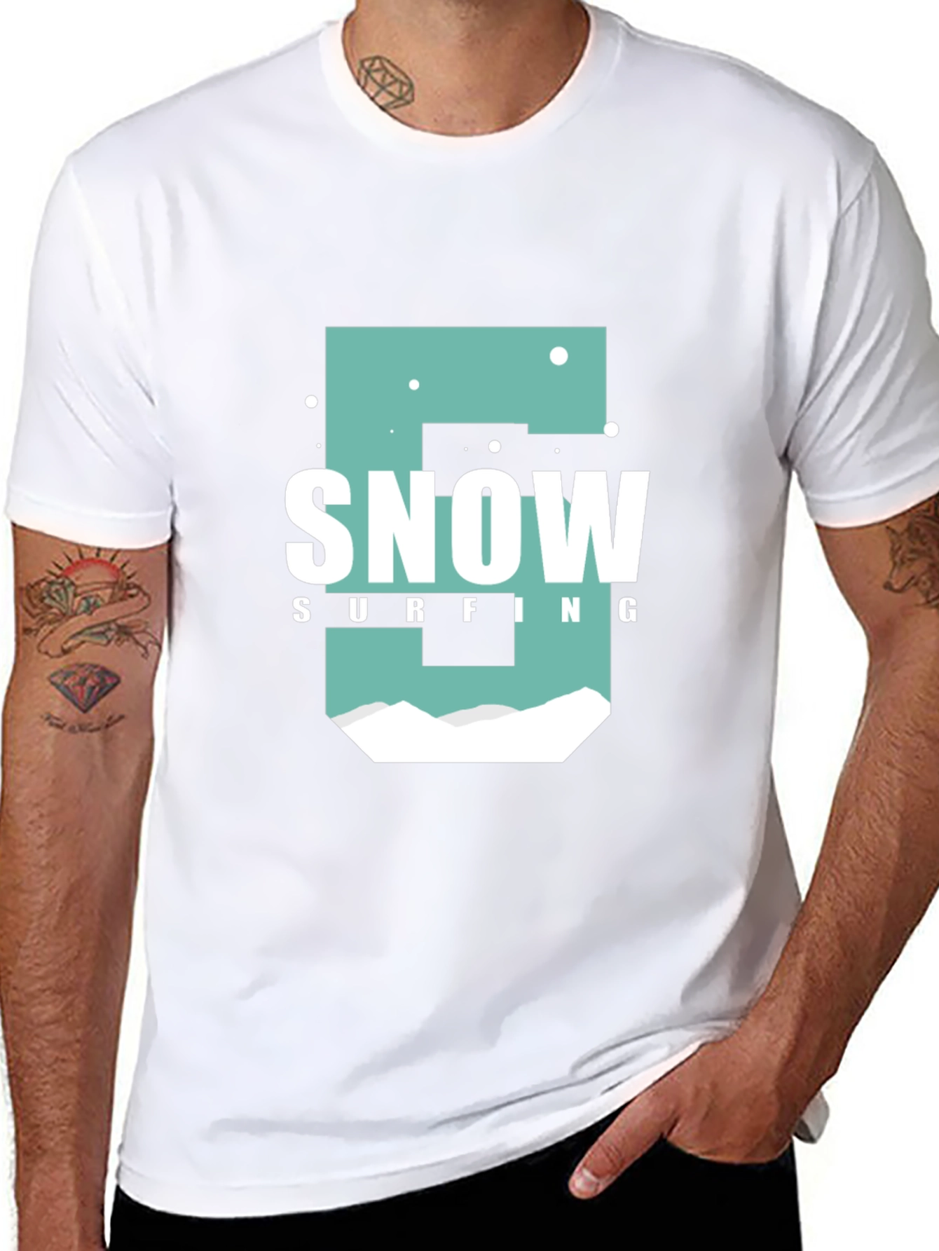 Snow Surfing Graphic T-Shirt Black Cotton Tee