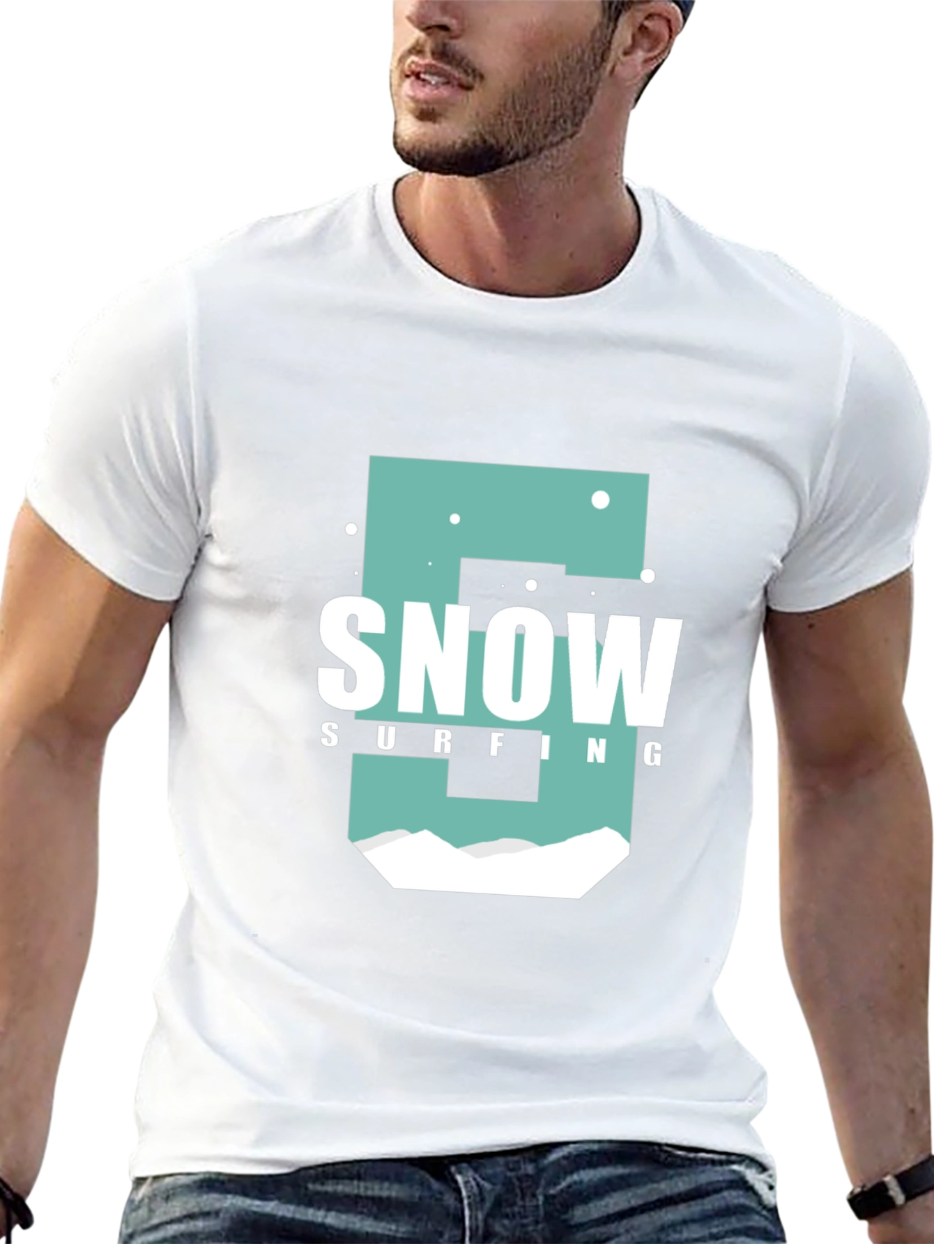 Snow Surfing Graphic T-Shirt Black Cotton Tee