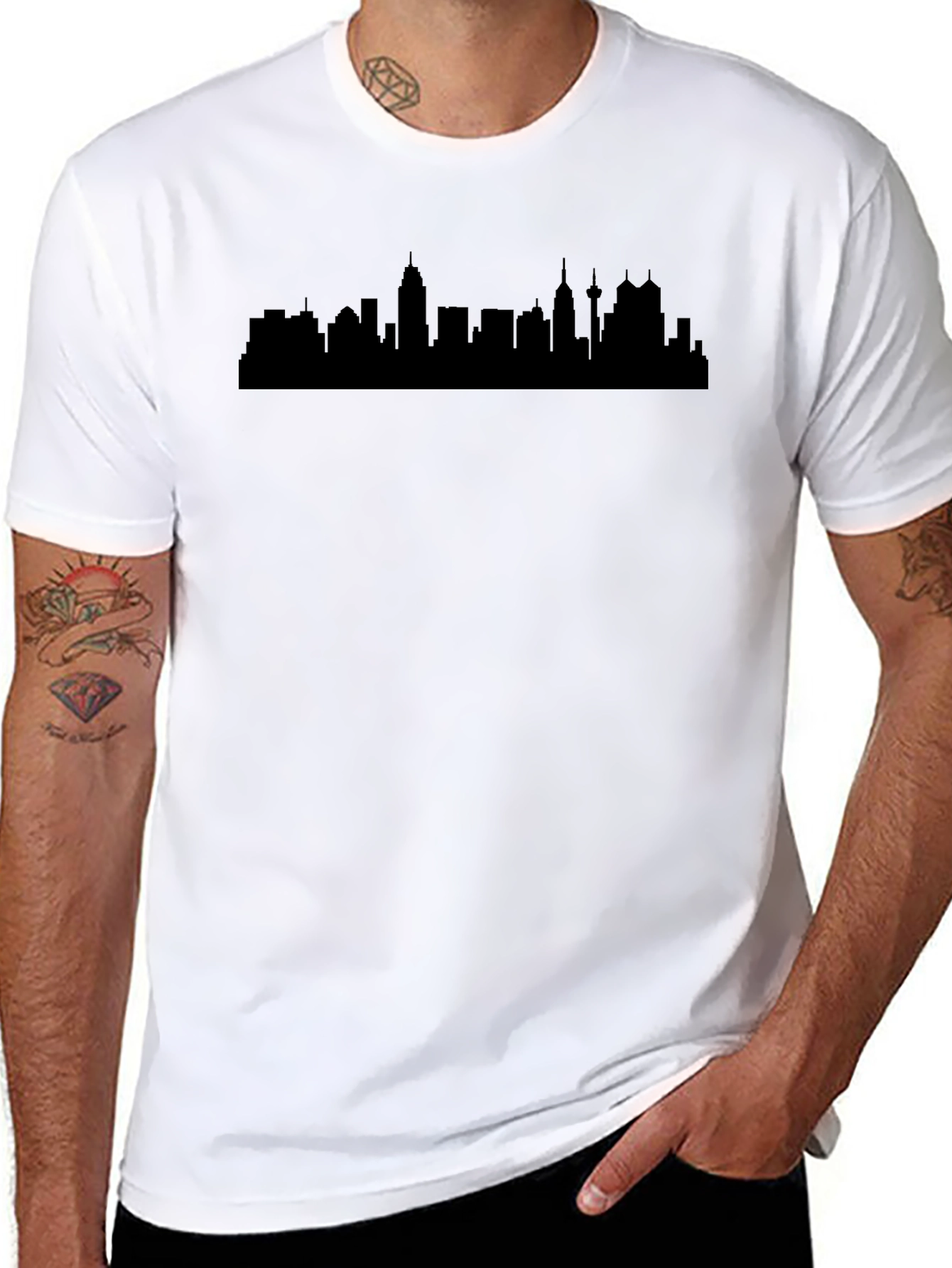Cityscape Silhouette Graphic Black T-Shirt