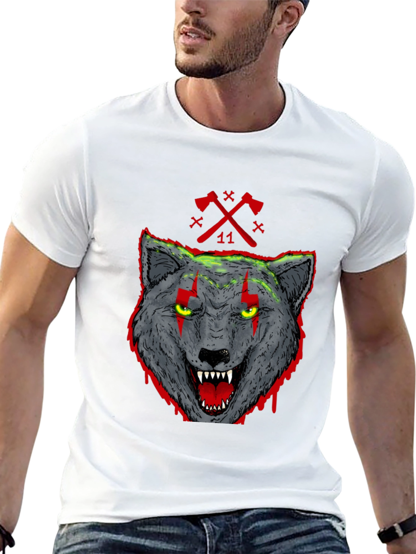 Wolf Graphic Print T-Shirt - Mens Black Tee
