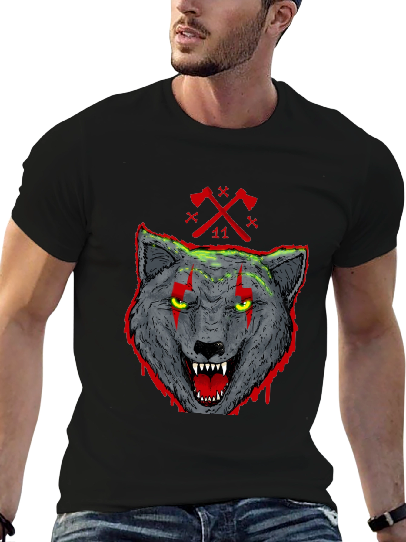 Wolf Graphic Print T-Shirt - Mens Black Tee