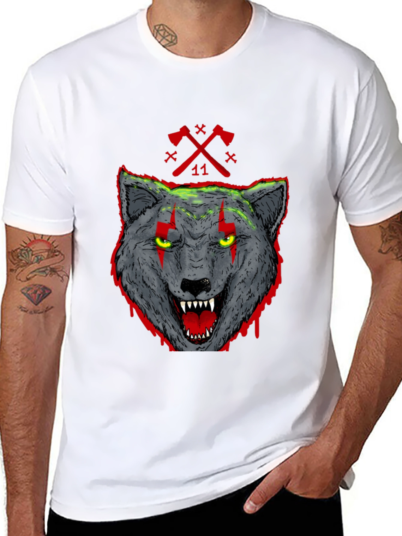 Wolf Graphic Print T-Shirt - Mens Black Tee