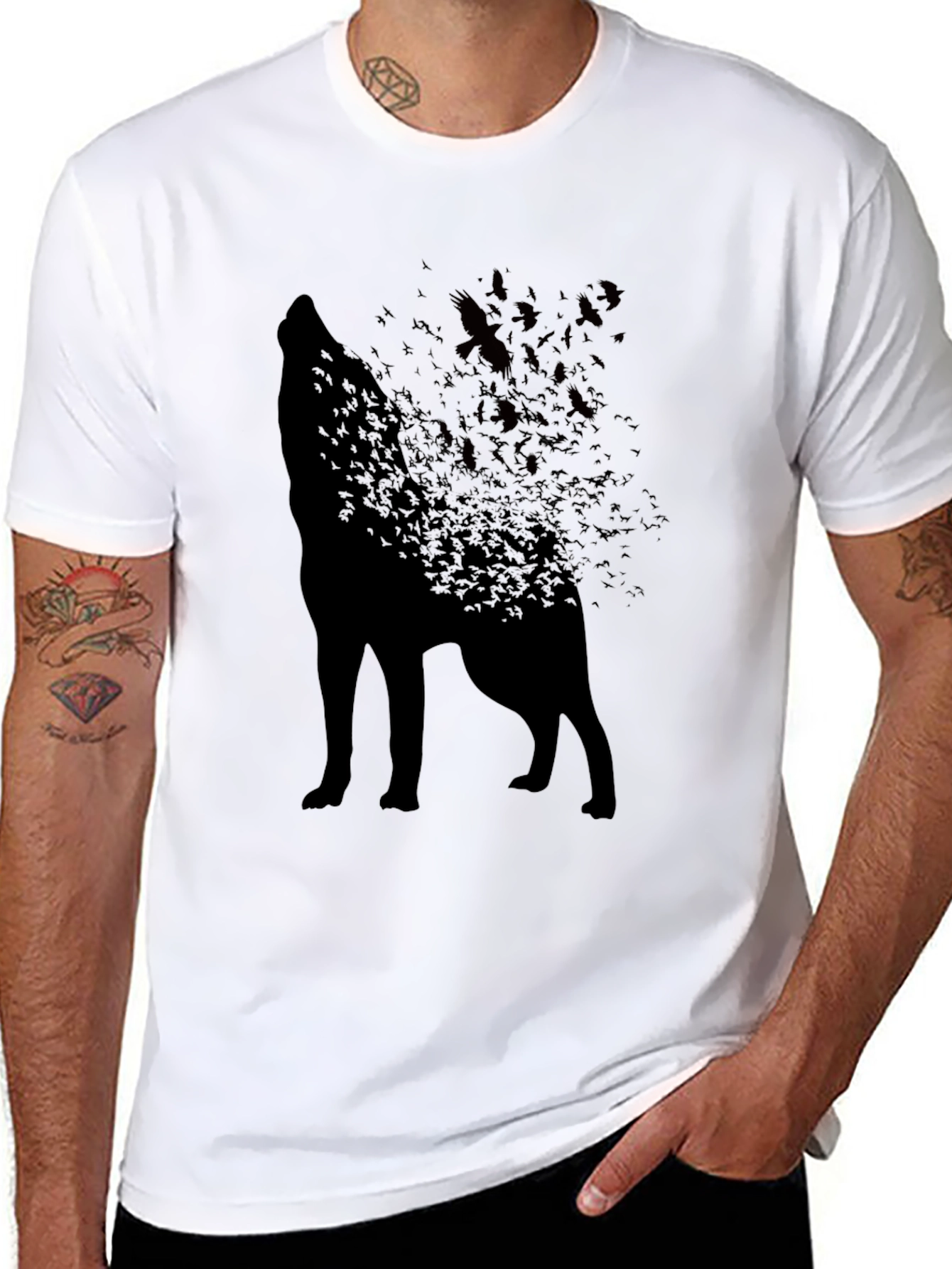 Wolf Silhouette T-Shirt - Unique Bird Design