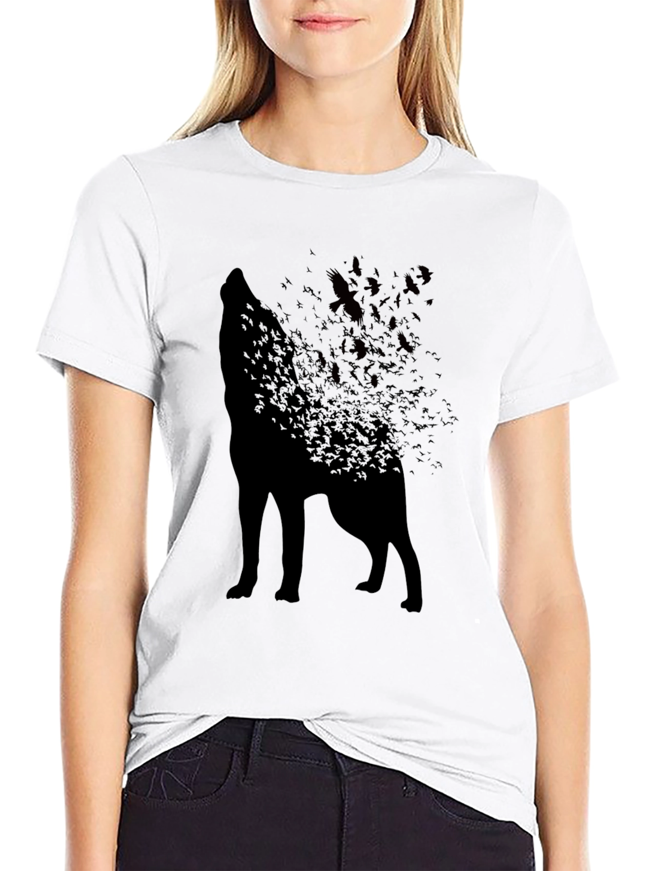 Wolf Silhouette T-Shirt - Unique Bird Design
