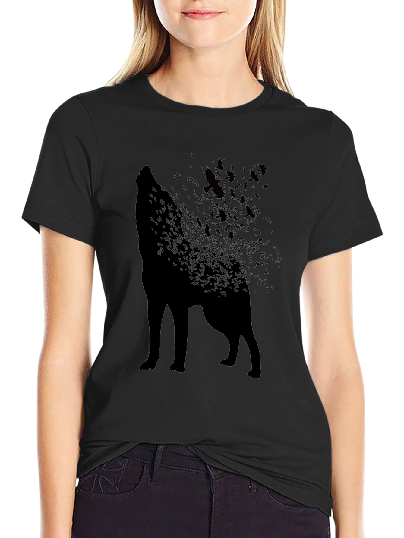 Wolf Silhouette T-Shirt - Unique Bird Design