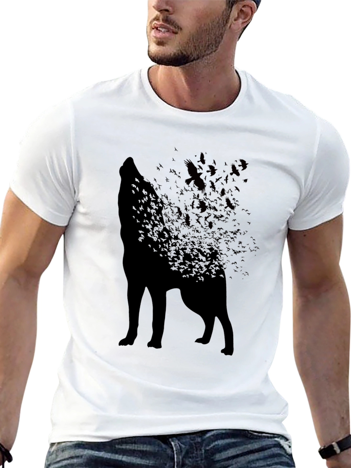 Wolf Silhouette T-Shirt - Unique Bird Design