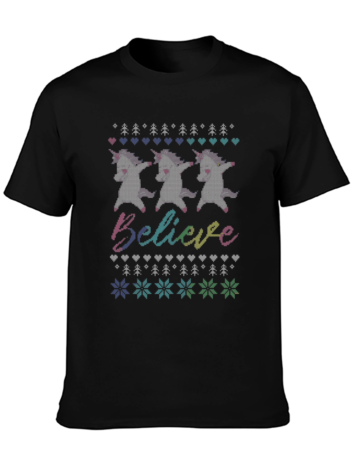 Unicorn Believe Ugly Christmas Sweater T-Shirt