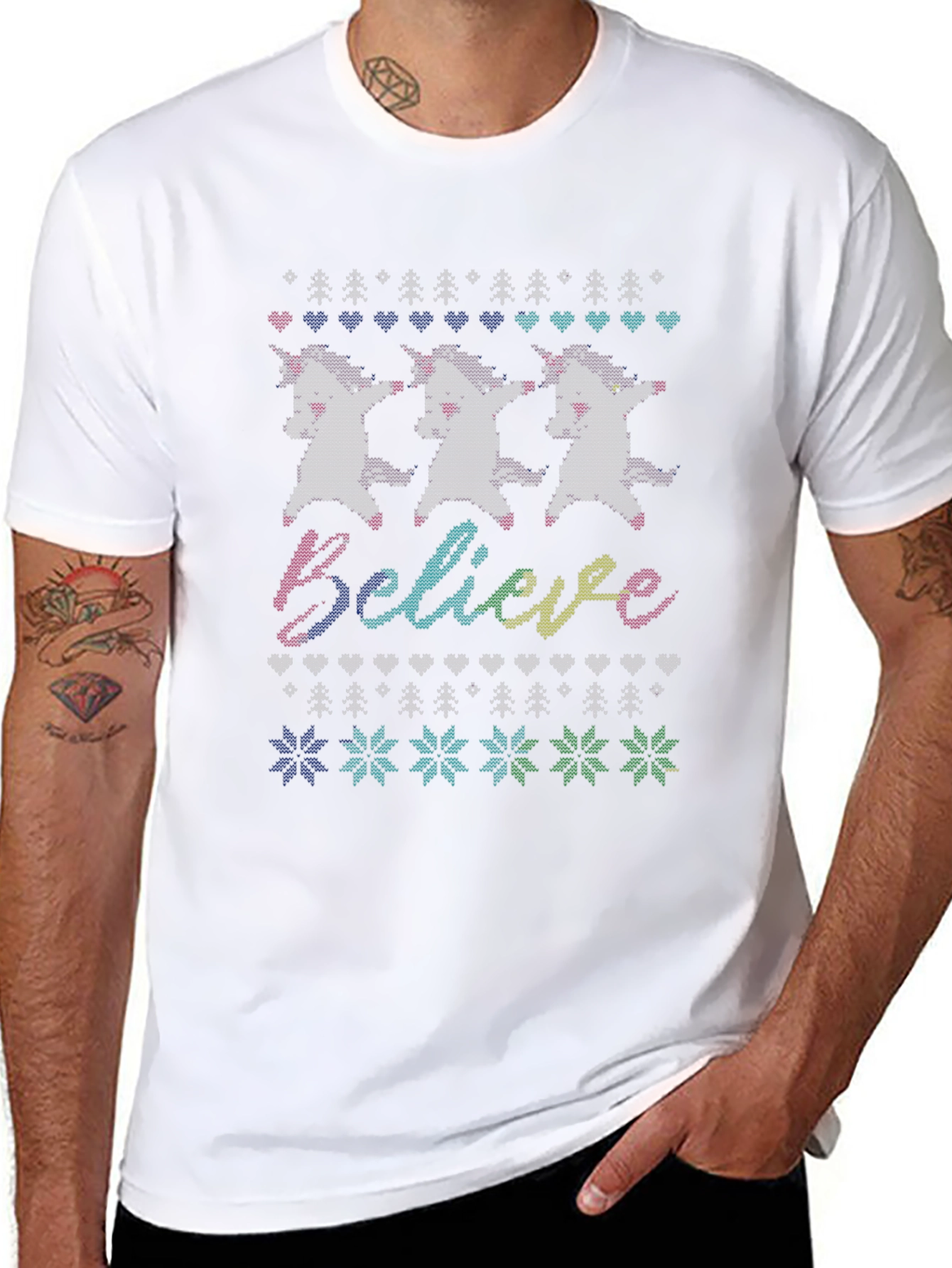 Unicorn Believe Ugly Christmas Sweater T-Shirt