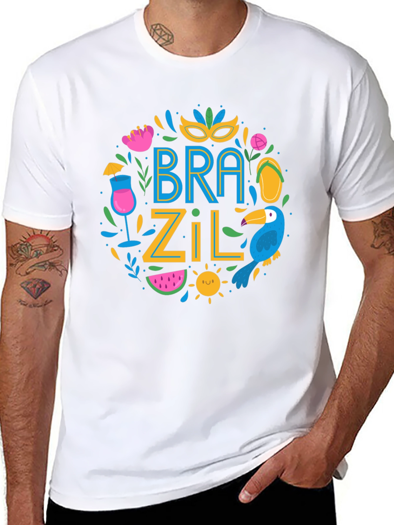 Brazil Themed Graphic Print Black T-Shirt