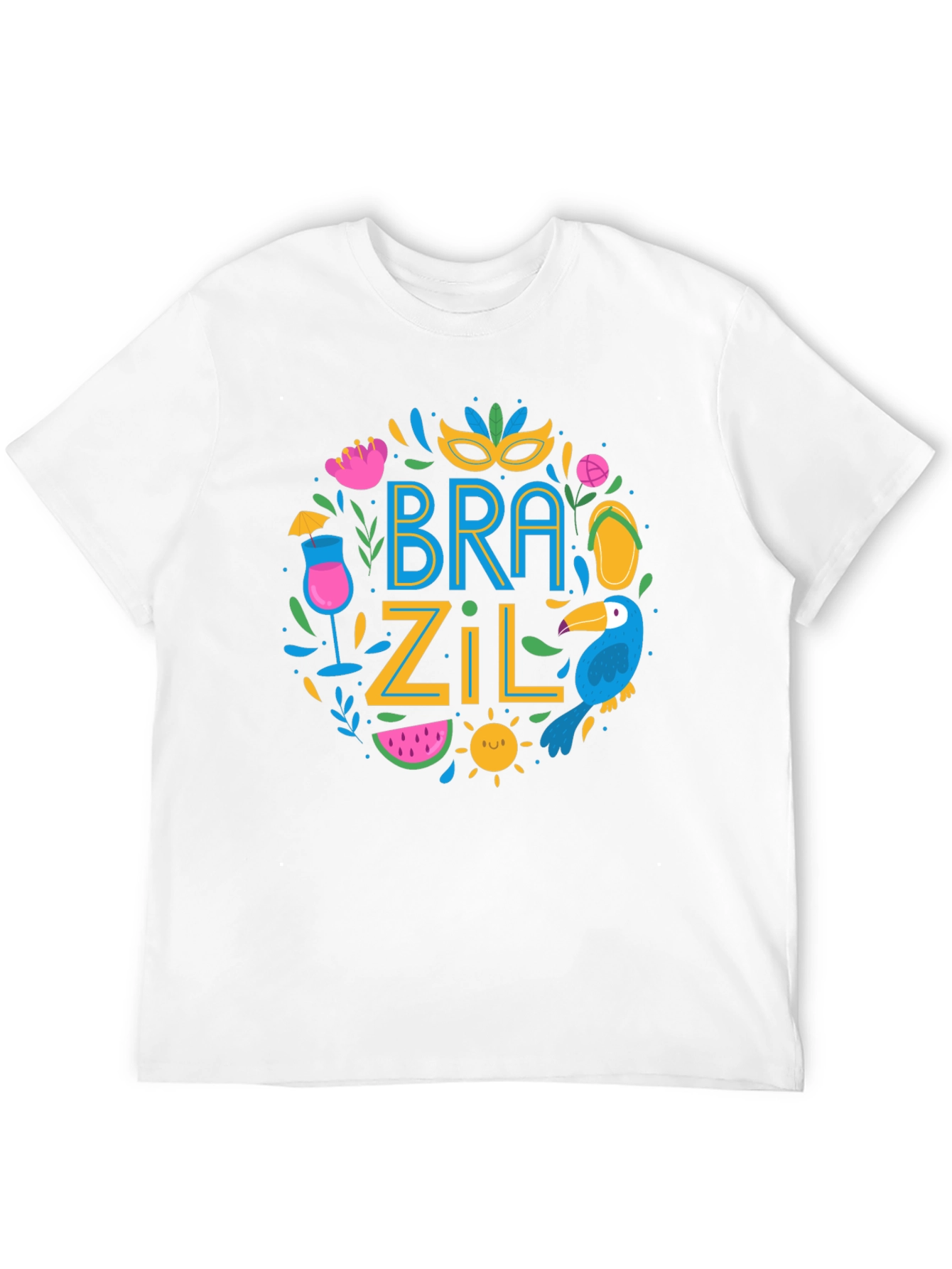 Brazil Themed Graphic Print Black T-Shirt