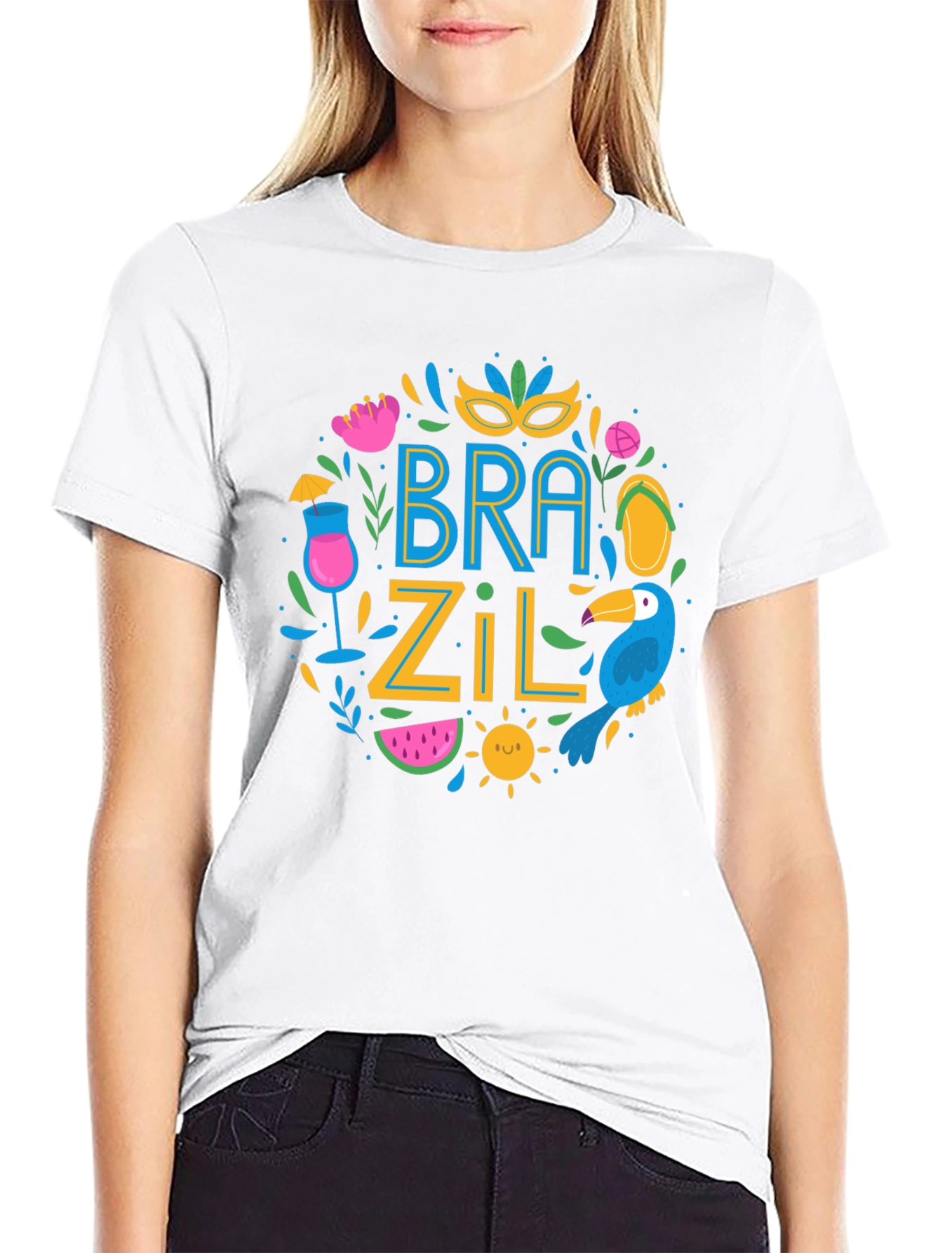 Brazil Themed Graphic Print Black T-Shirt