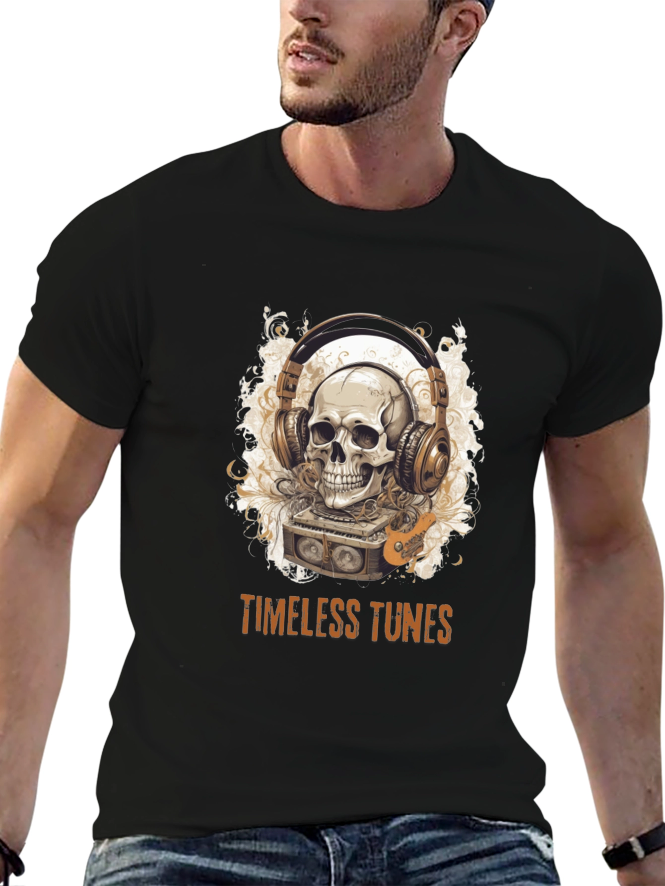 Timeless Tunes Skull Graphic Tee - Music Lovers T-Shirt
