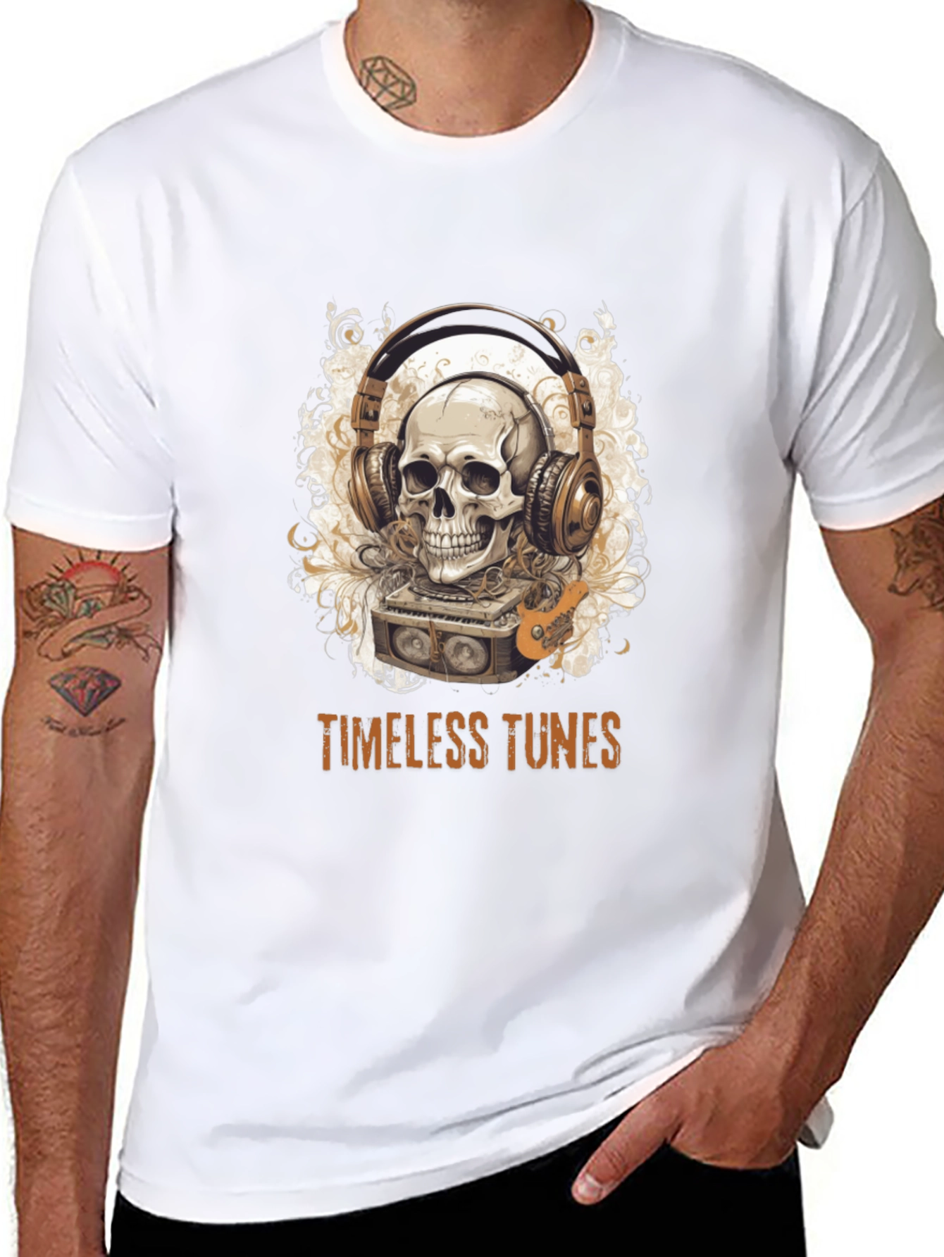 Timeless Tunes Skull Graphic Tee - Music Lovers T-Shirt