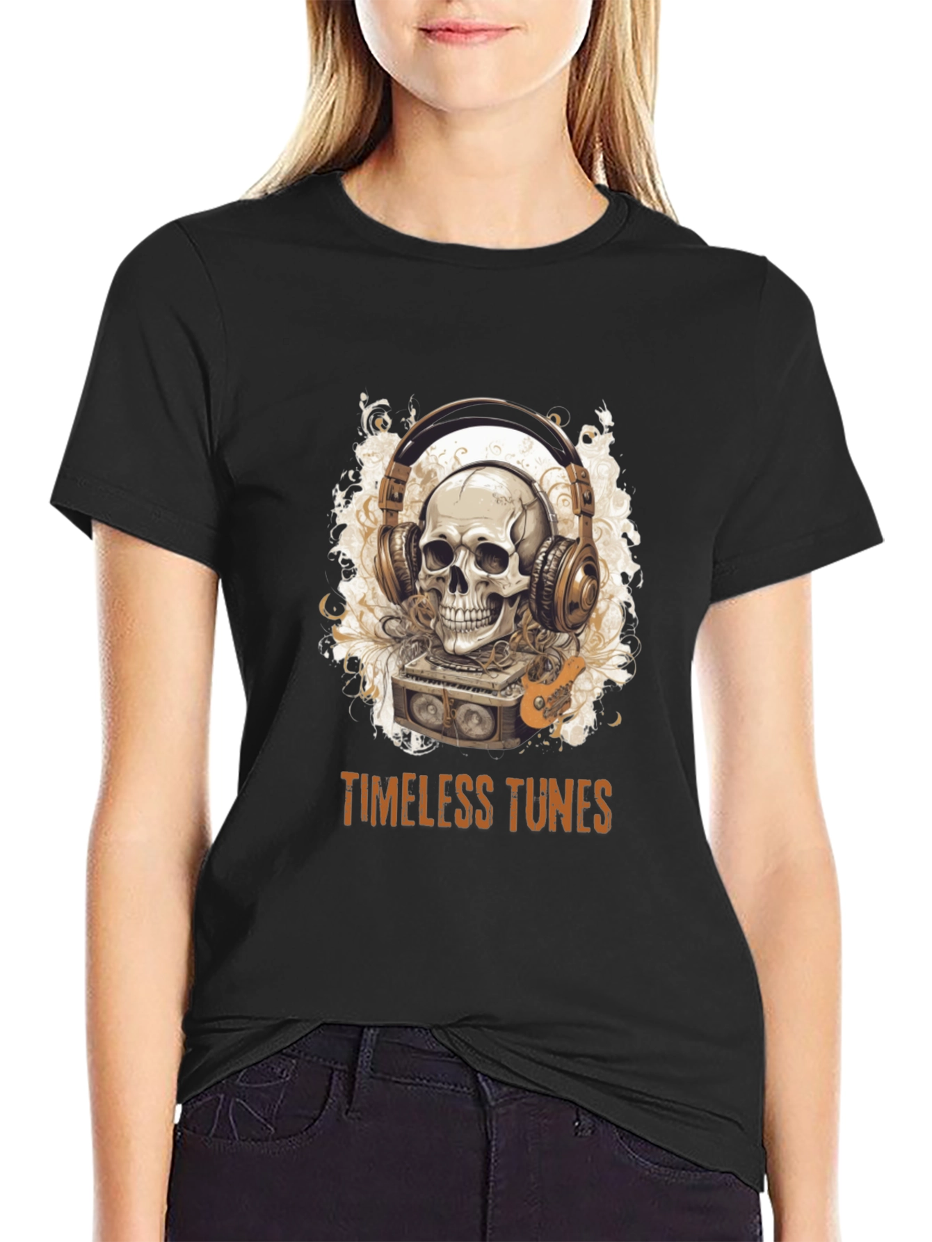 Timeless Tunes Skull Graphic Tee - Music Lovers T-Shirt