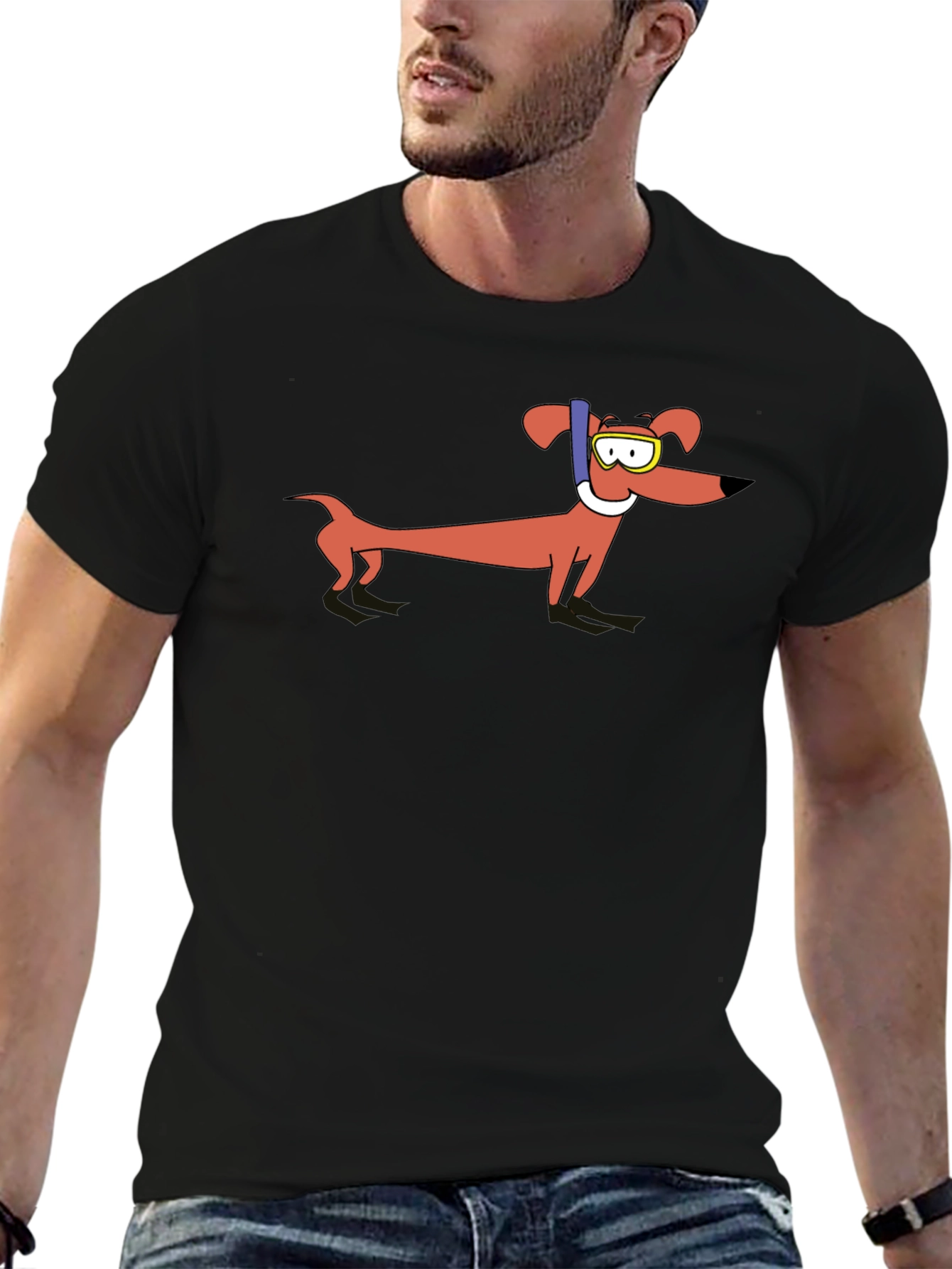 Dachshund Snorkeler Graphic T-Shirt - Unisex Black Tee