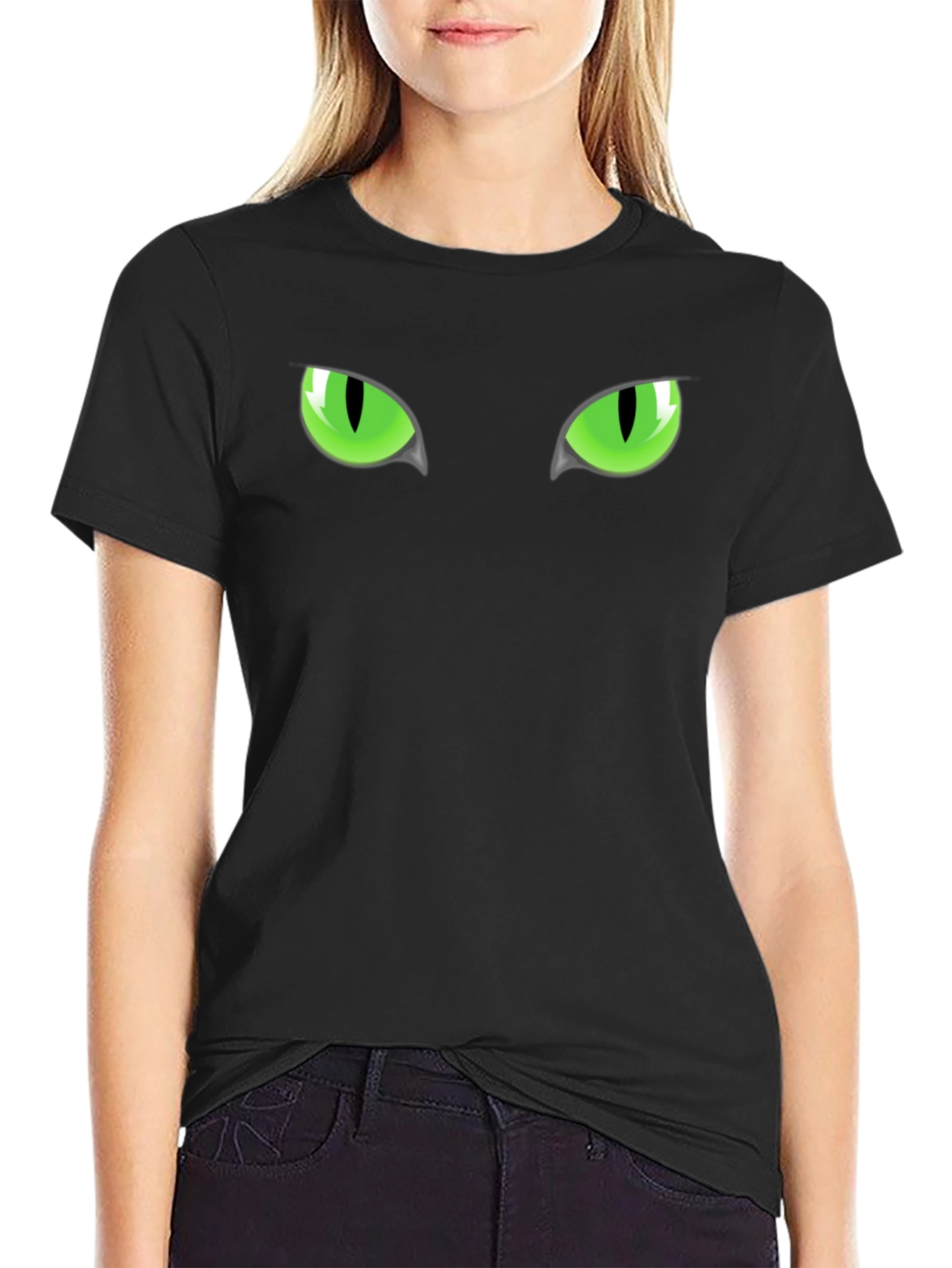 Mens Black Cat Eyes Graphic T-Shirt