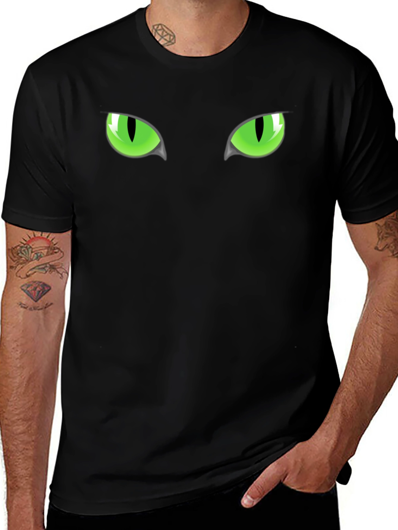 Mens Black Cat Eyes Graphic T-Shirt