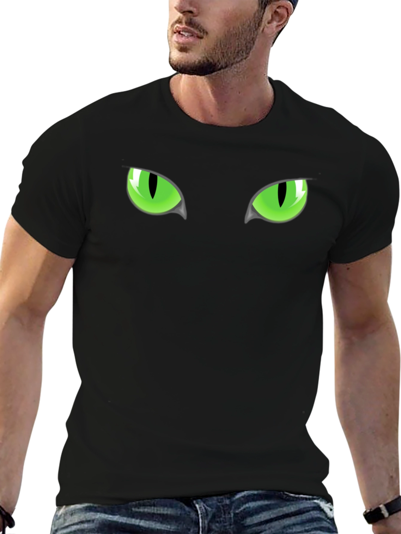 Mens Black Cat Eyes Graphic T-Shirt