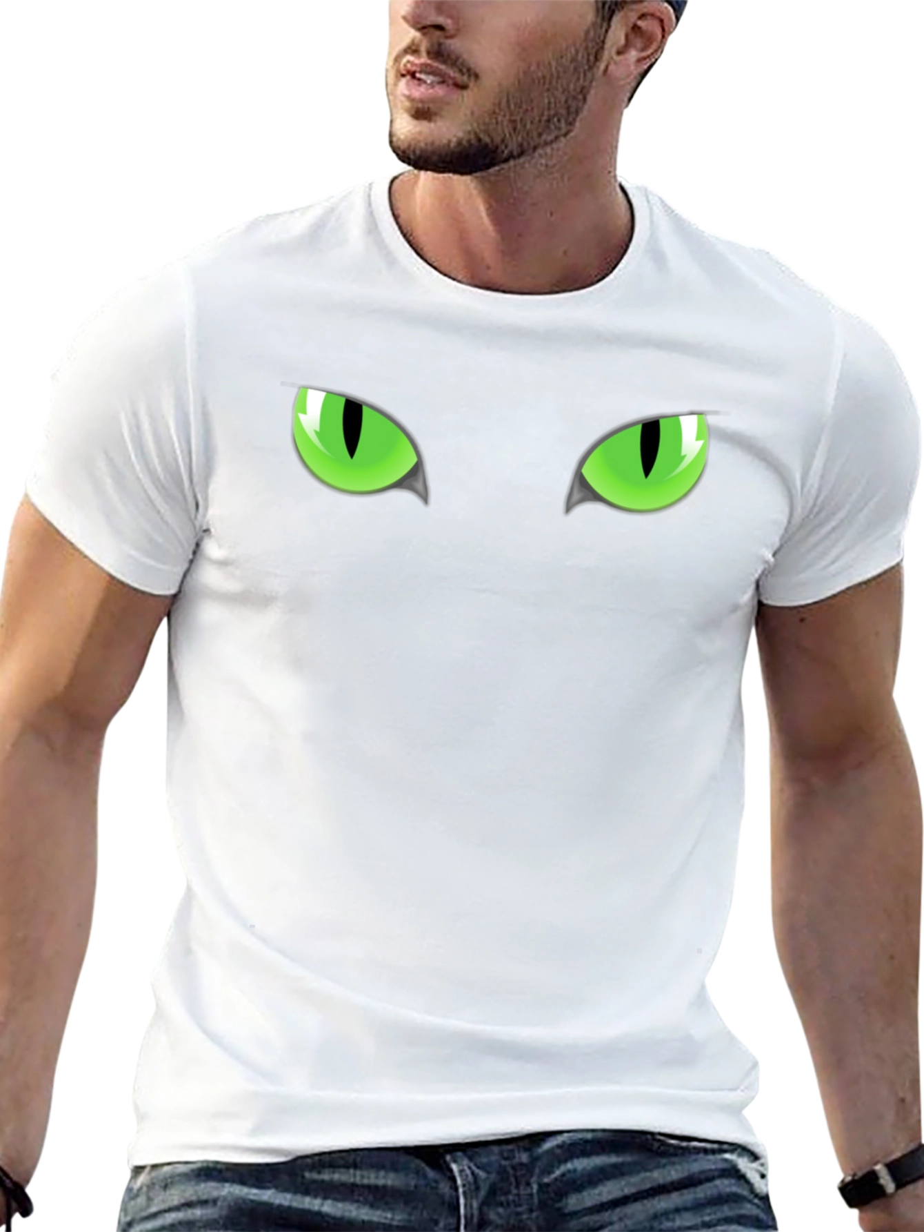 Mens Black Cat Eyes Graphic T-Shirt