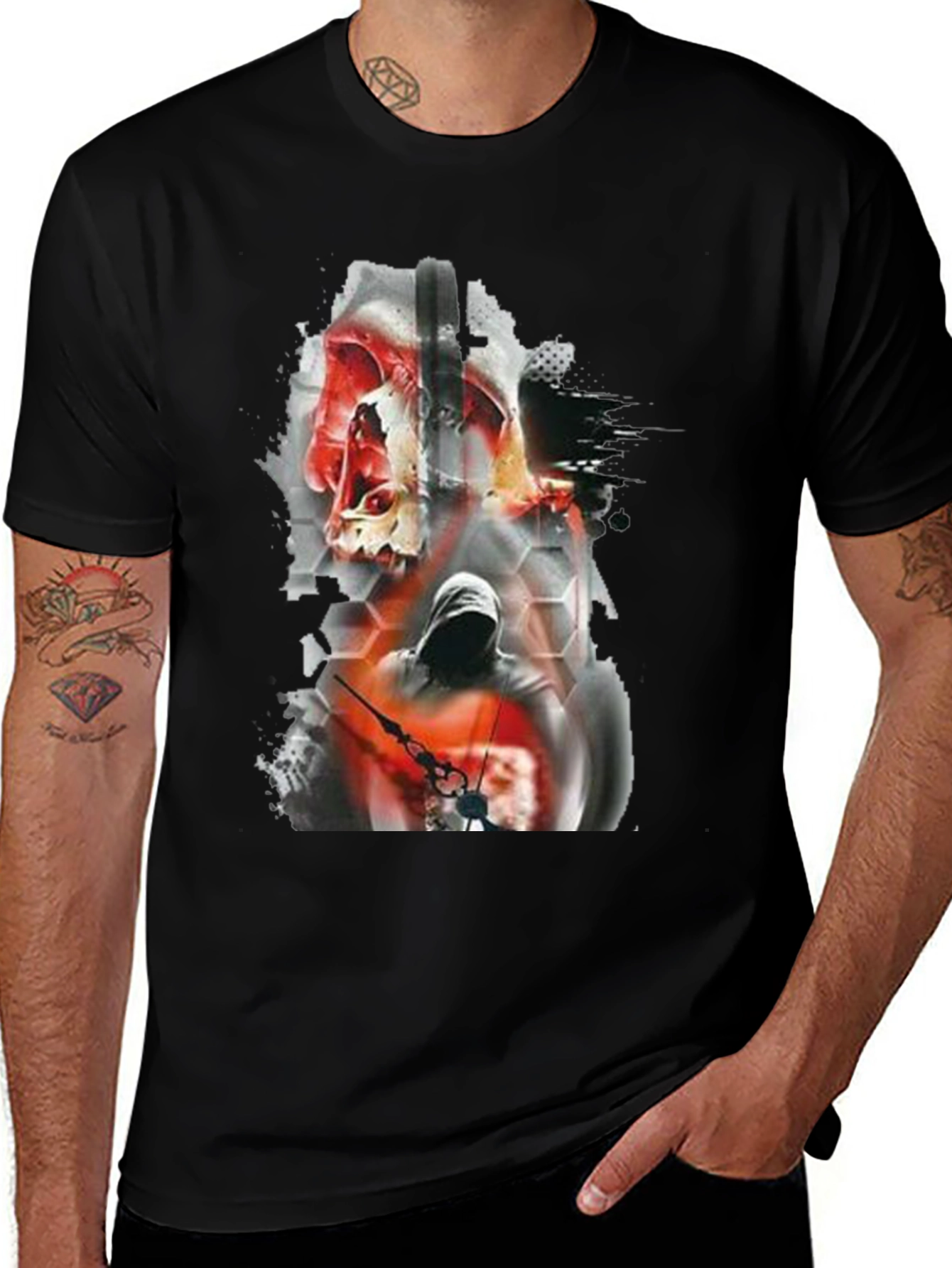 Skull & Hooded Figure Graphic Tee