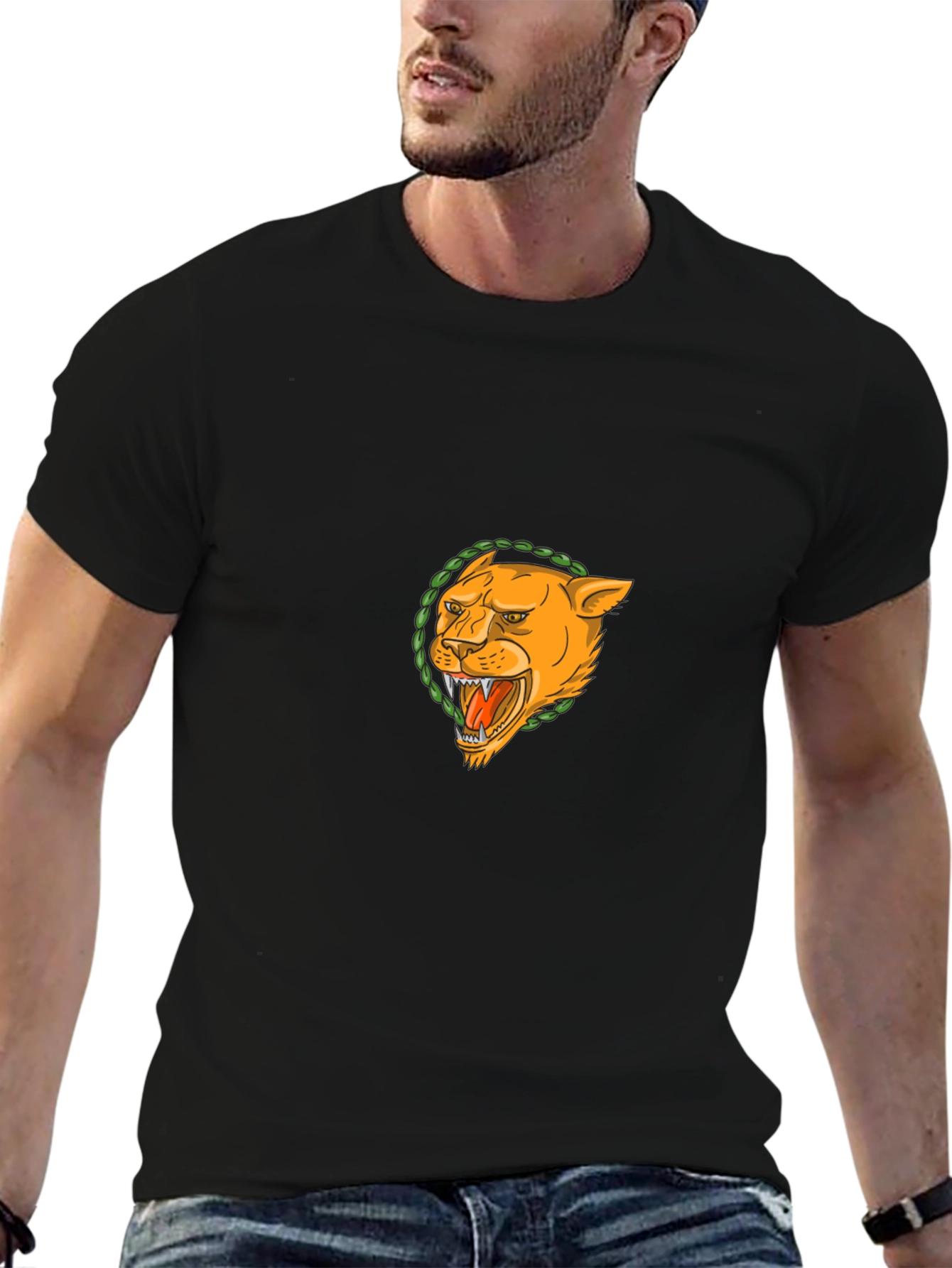 Black T-Shirt with Lion Graphic
