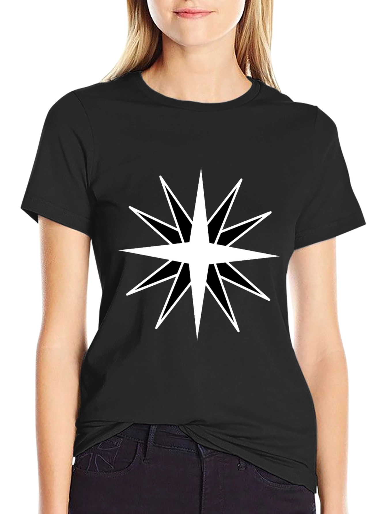 Mens Black T-Shirt with White Star Design