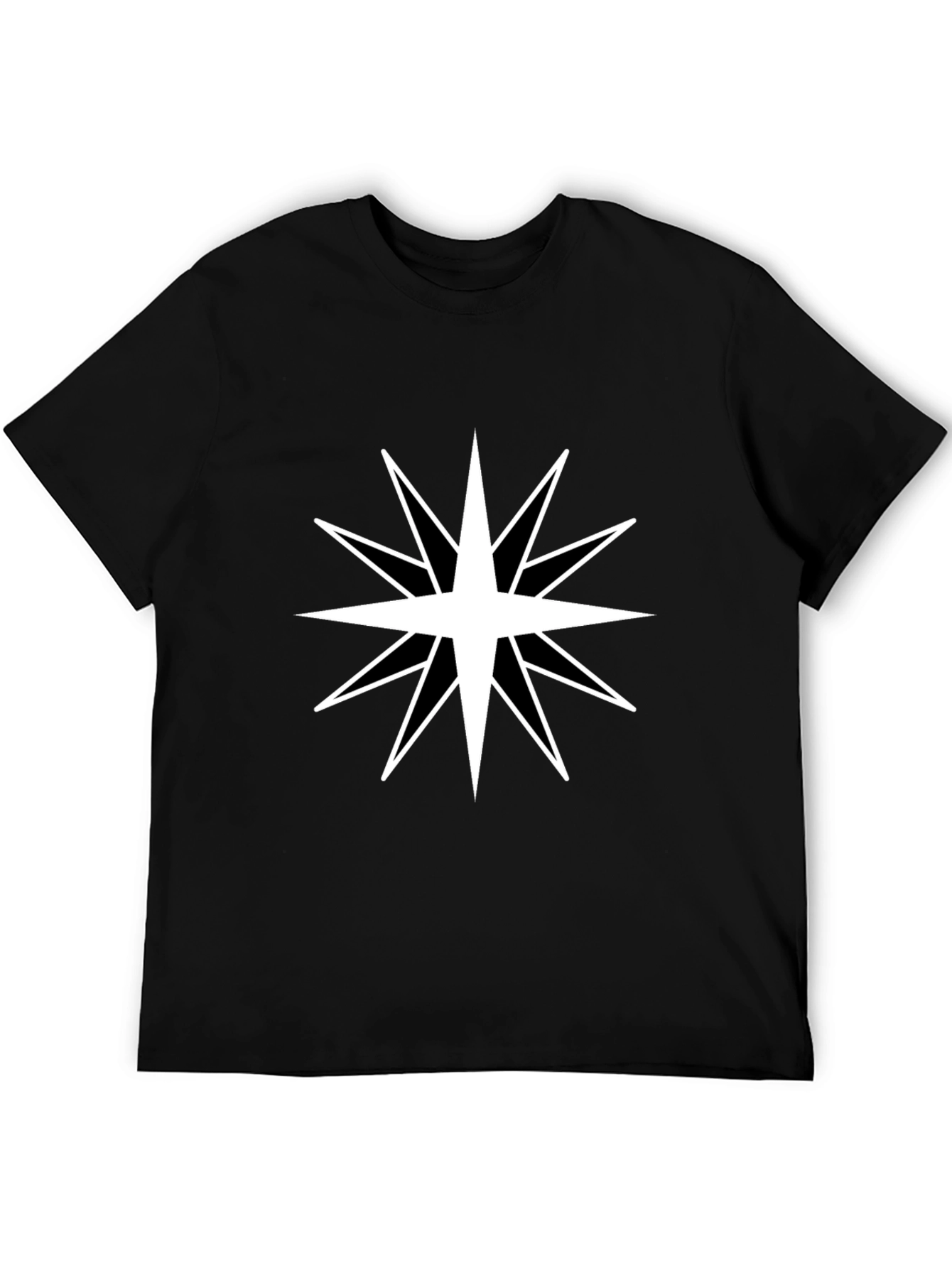 Mens Black T-Shirt with White Star Design