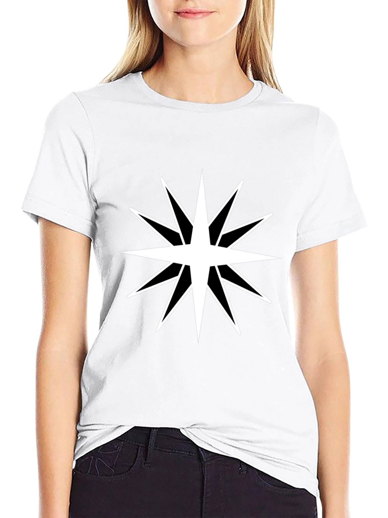 Mens Black T-Shirt with White Star Design