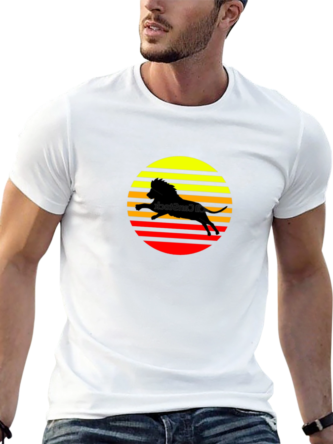 Retro Lion Sunset Graphic T-Shirt - Black