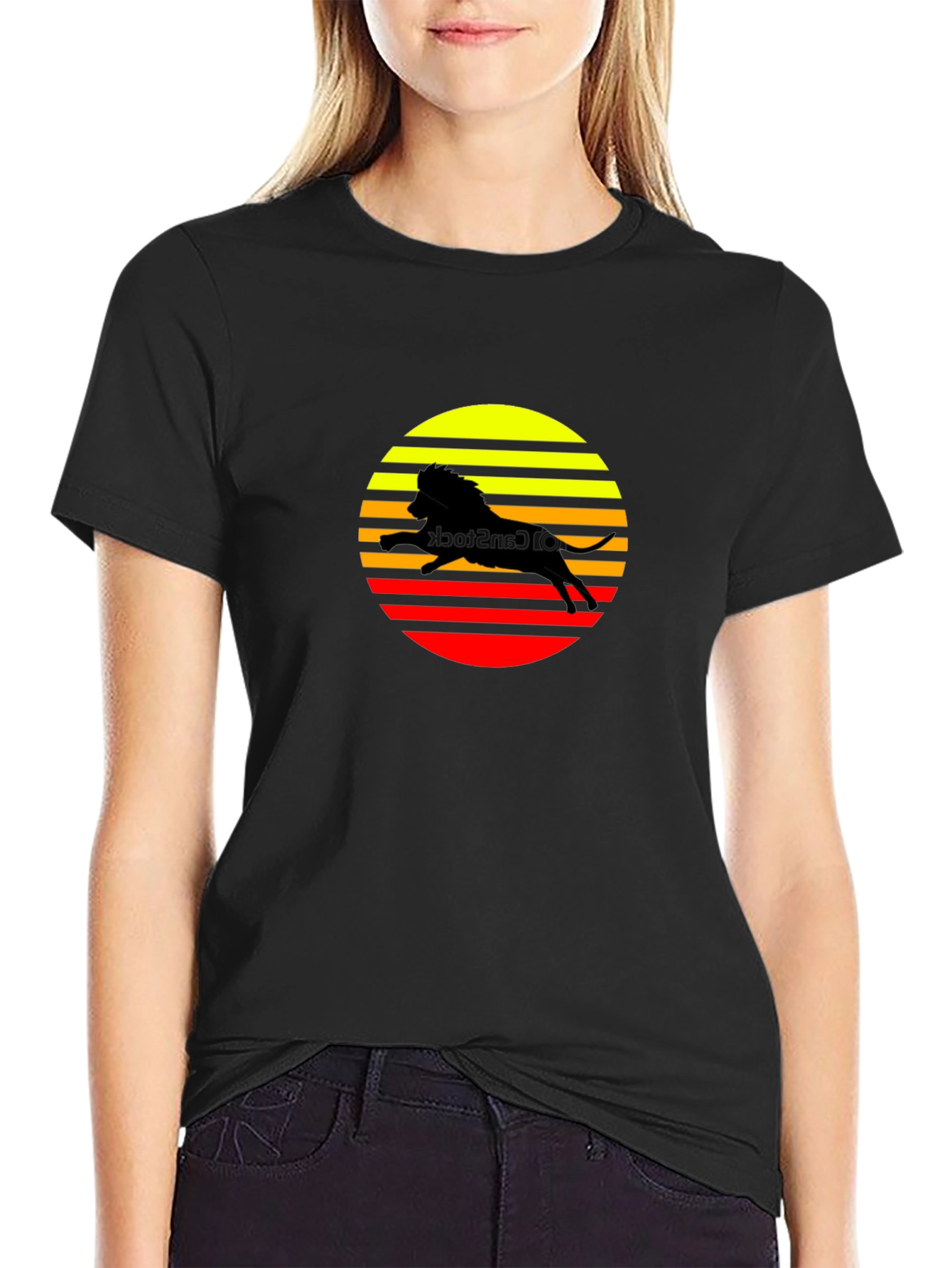 Retro Lion Sunset Graphic T-Shirt - Black