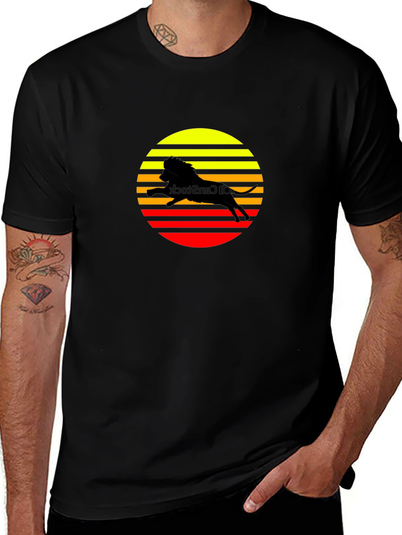 Retro Lion Sunset Graphic T-Shirt - Black