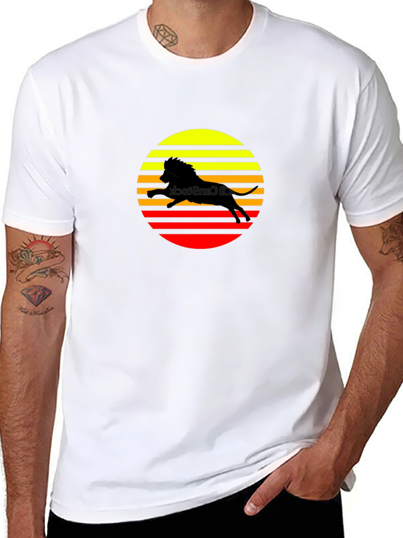Retro Lion Sunset Graphic T-Shirt - Black