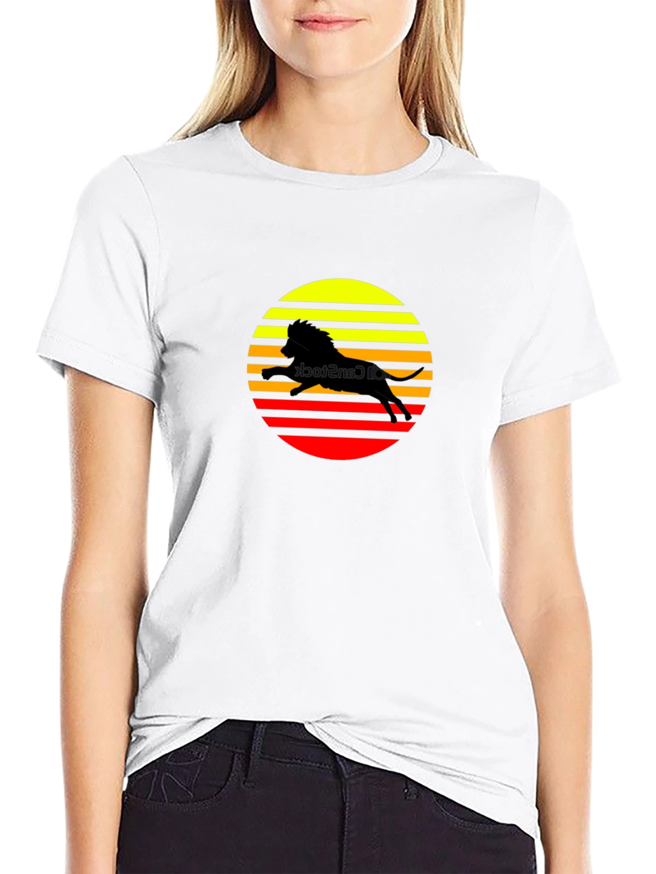 Retro Lion Sunset Graphic T-Shirt - Black
