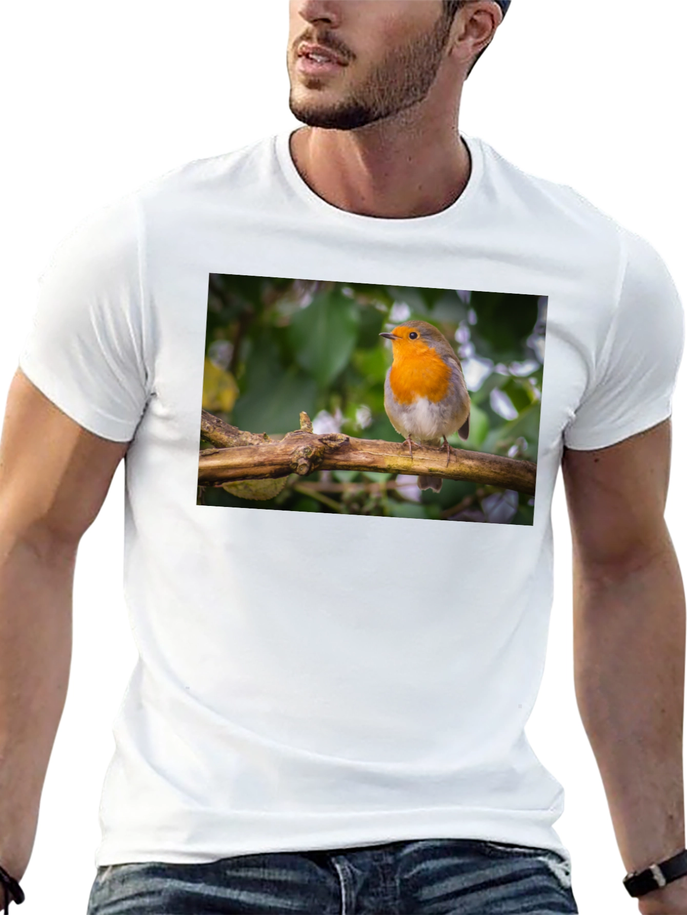 Robin Bird Black T-Shirt Nature Lover Gift