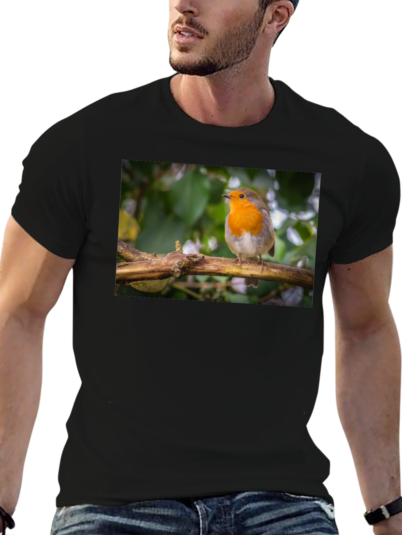 Robin Bird Black T-Shirt Nature Lover Gift