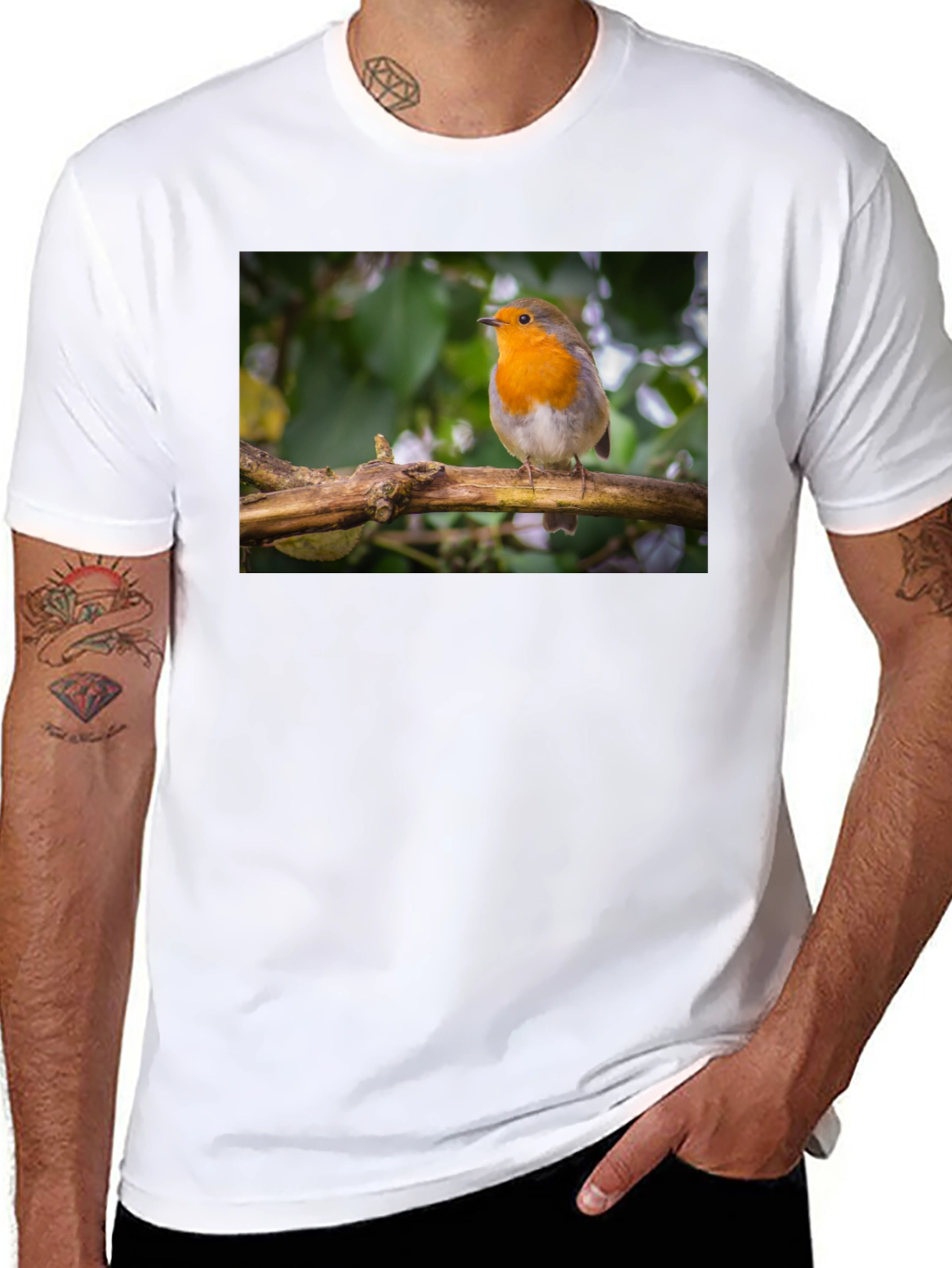 Robin Bird Black T-Shirt Nature Lover Gift